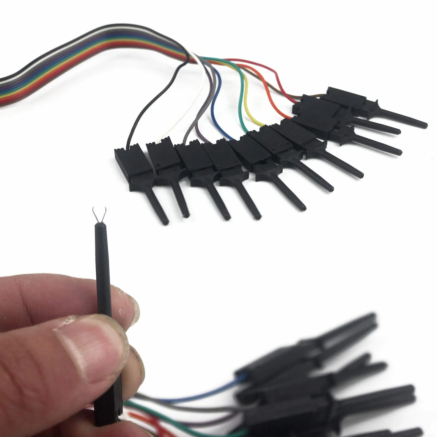 10 szt. Dupont gwint USB analizator logiczny hak testowy klips chwytak przewody rozruchowe i styki interfejsu idealny do eksperymentów elektronicznych (czarny)