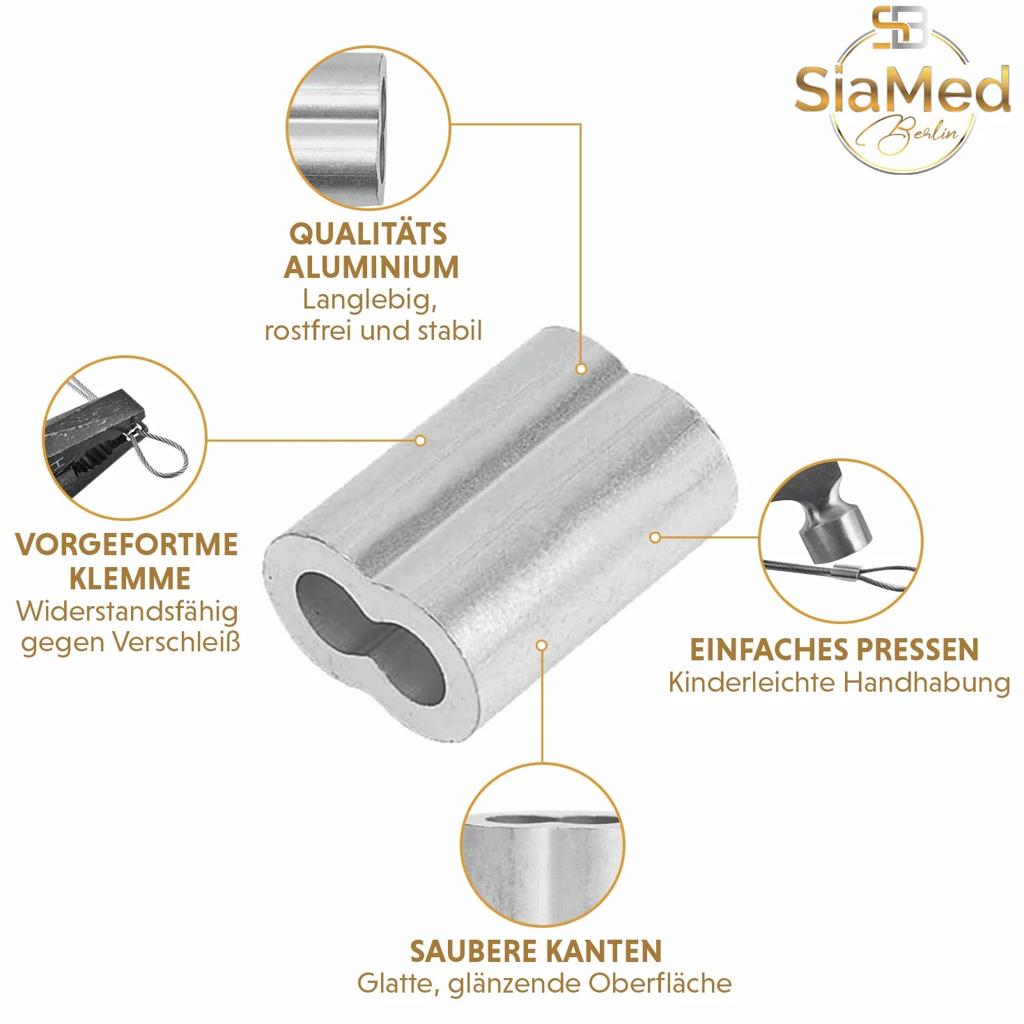 20 zacisków linowych 10 mm, tuleje zaciskowe, zaciski zaciskowe, preformowane aluminiowe zaciski zaciskowe – odporne na rdzę, wytrzymałe, trwałe