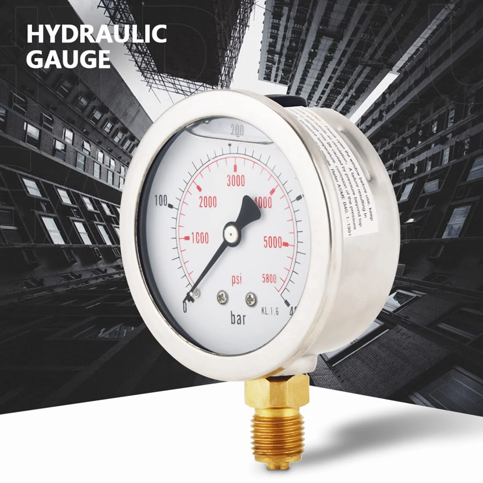 Manometr hydrauliczny Xinrub 63 mm Ciśnienie wody napełnionej gliceryną 1/4 NPT podwójna skala 0-400 BAR / 0-5800