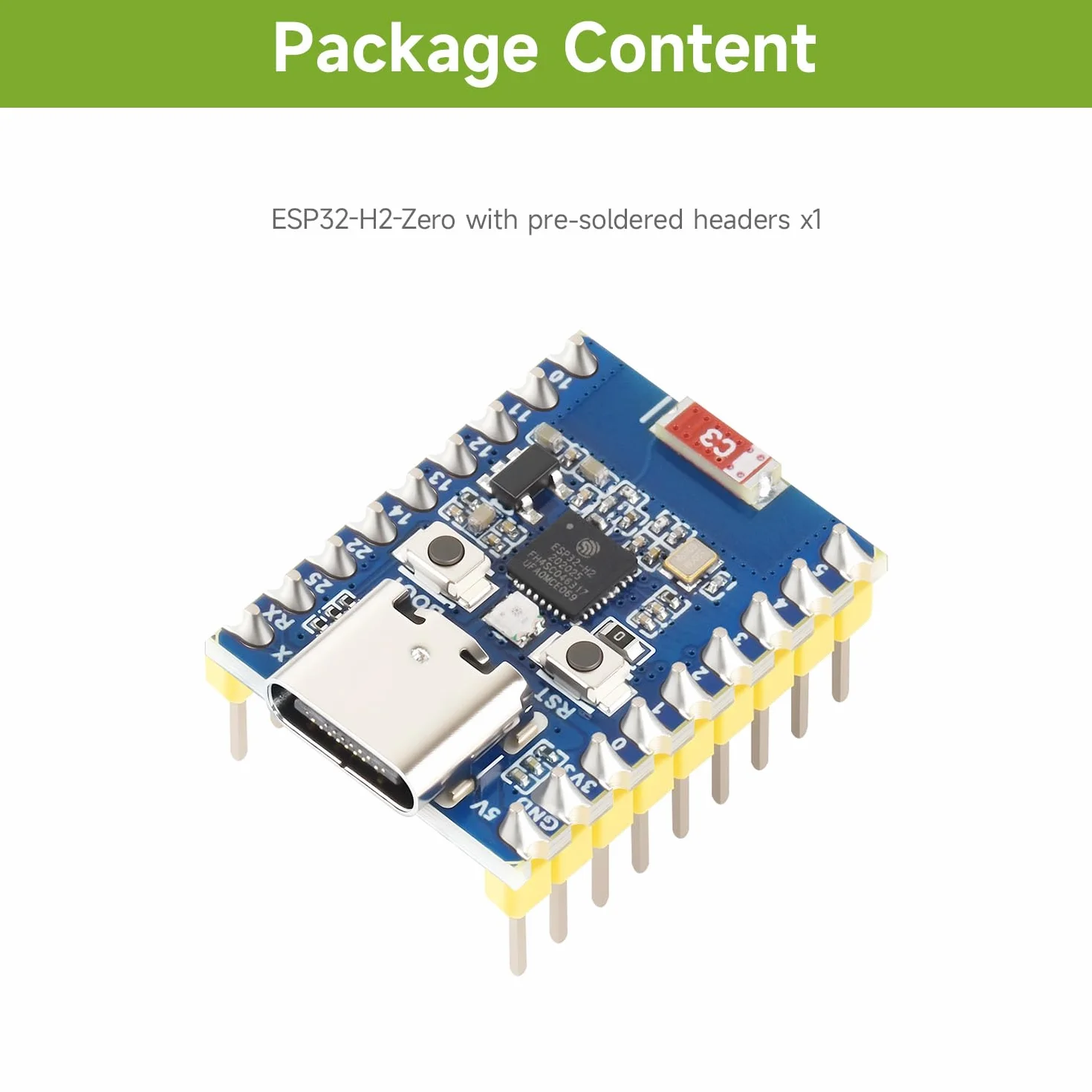 Waveshare ESP32-H2 Mini Development Board with ESP32-H2FH4S, 96MHz Processor, 4MB Flash, Support BLE/Zigbee/Thread Wireless Communication, with Pre-soldered Headers