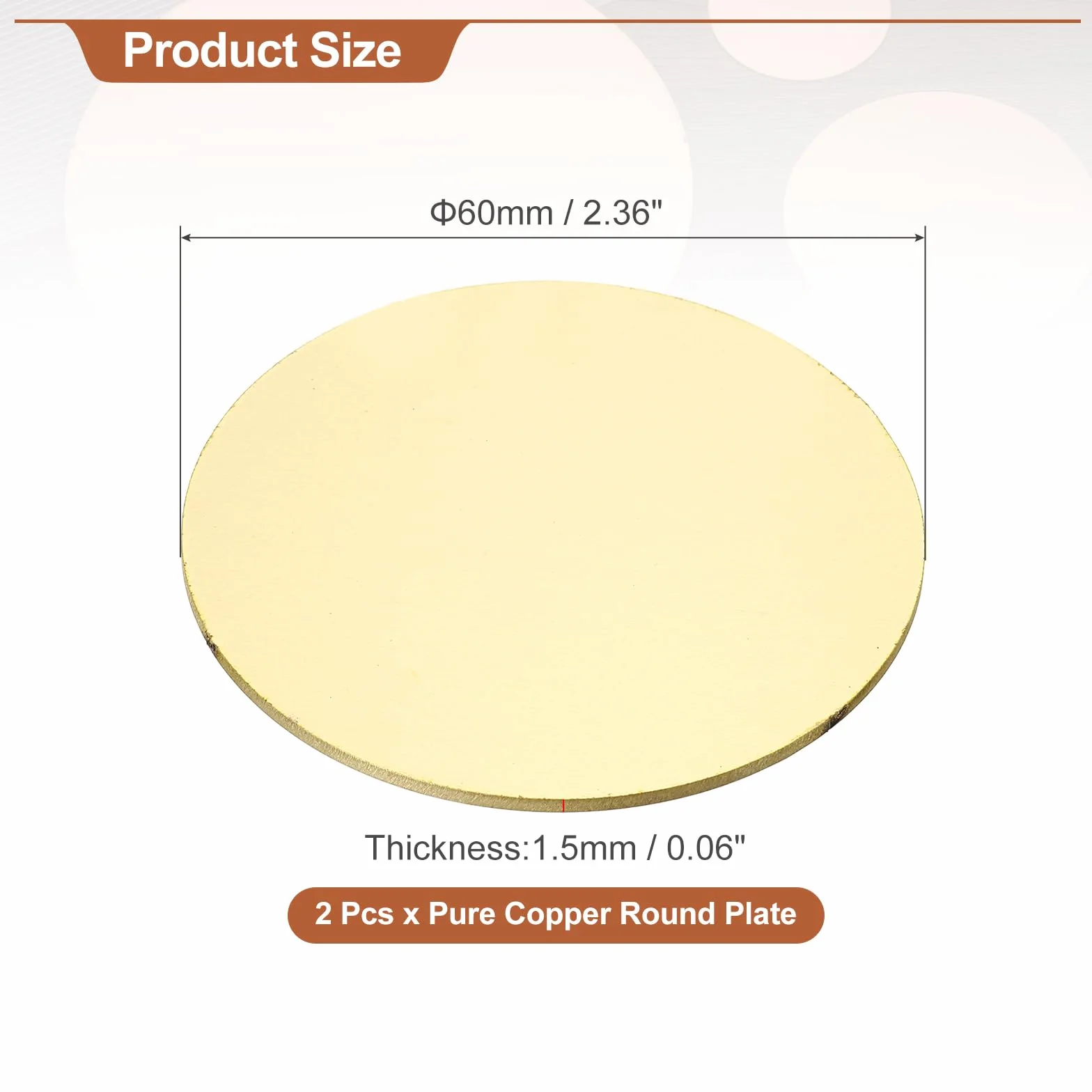 QUARKZMAN 2 sztuki okrągłej płyty mosiężnej, 60 mm (2,36 cala), średnica 1,5 mm, grubość H62 mosiężne płyty do majsterkowania, naprawy elektrycznej, zastosowań przemysłowych