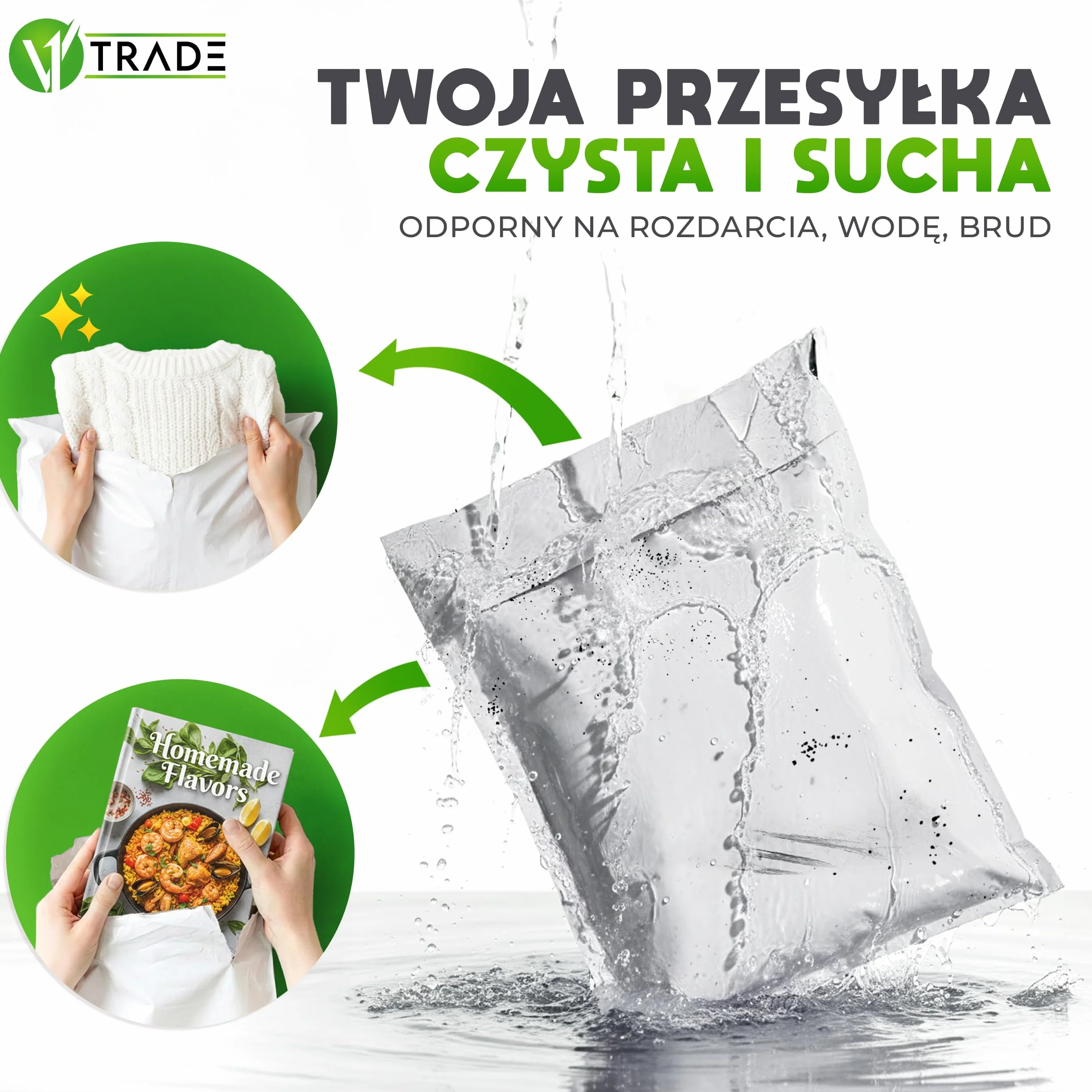 V1 TRADE torby kurierskie 26x35cm – torebki wysyłkowe z taśmą samoprzylepną – torby pakowe 100 szt. – torebki wysyłkowe na ubrania, Vinted, handel online i wysyłki towarów