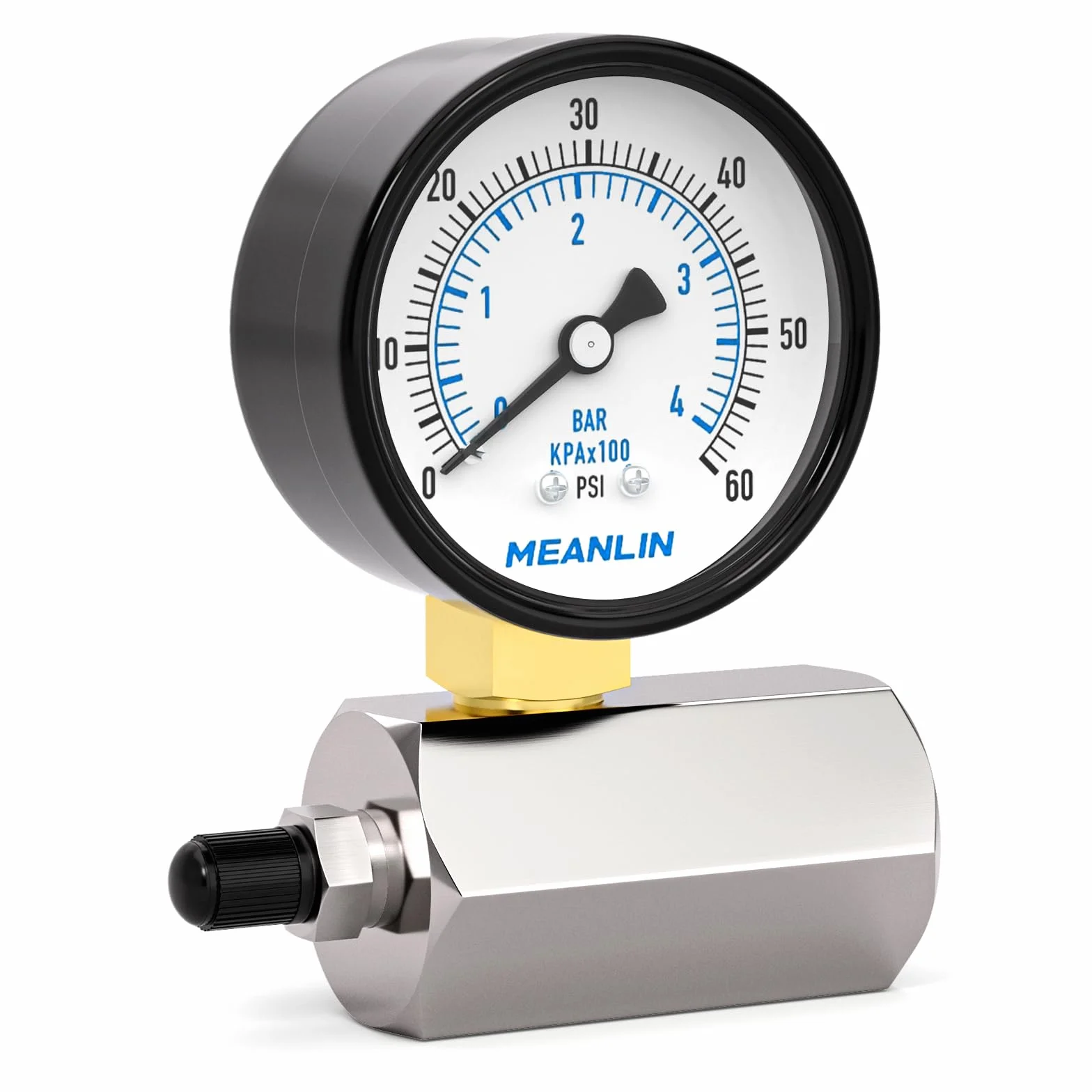 MEANLIN MEASURE Manometr stalowy 0~4BAR/0~60PSI 2" złącze 3/4" FBSP dokładność +/-3-2-3%