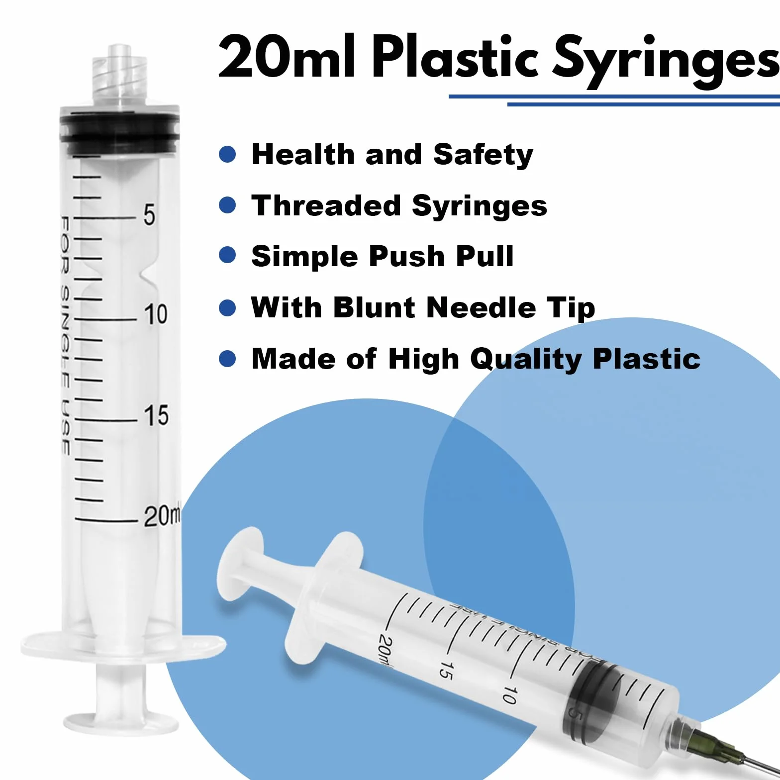 12 sztuk strzykawek z igłą, 20 ml, z tępą igłą i nasadkami na igły, plastikowa strzykawka wielokrotnego użytku do pomiaru płynów, karmienia zwierząt domowych
