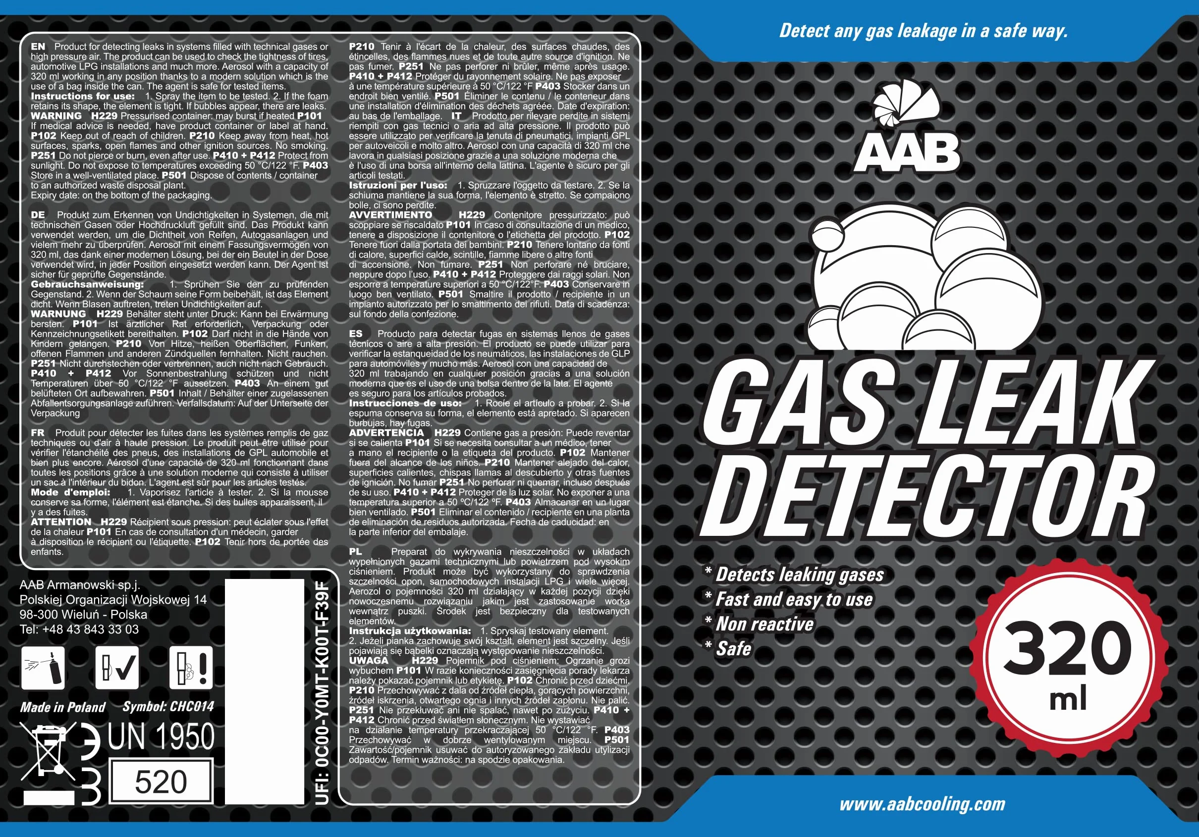 AABCOOLING Gas Leak Detector 320ml - Tester Szczelności, Wykrywacz Wycieku Gazu, Spray do Wykrywania Nieszczelności