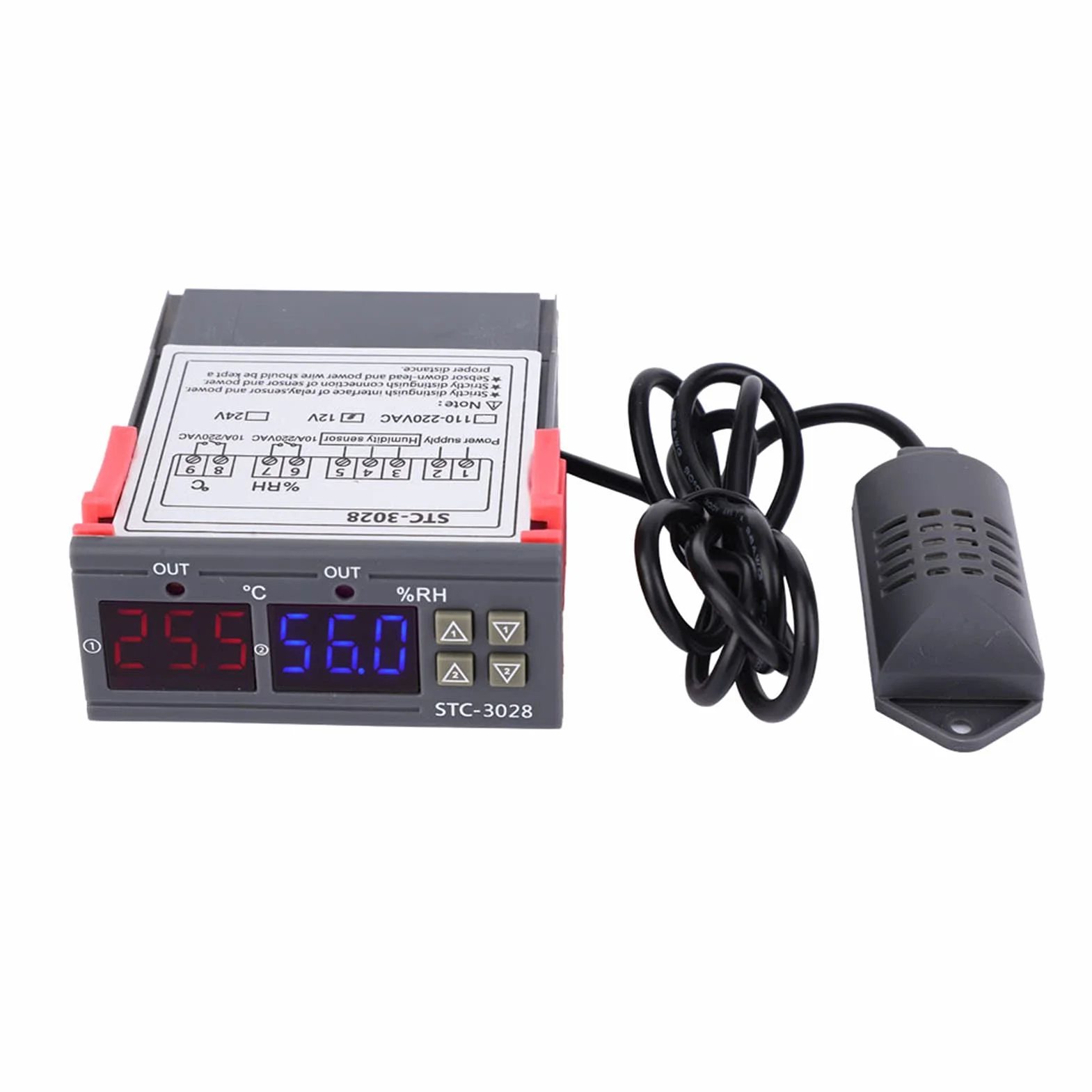 STC-3028 Regulacja Temperatury 12 V/24 V/110 V/220 V Cyfrowy Wyświetlacz Miernik Temperatury i Wilgotności ze Zintegrowanym Czujnikiem(12V)
