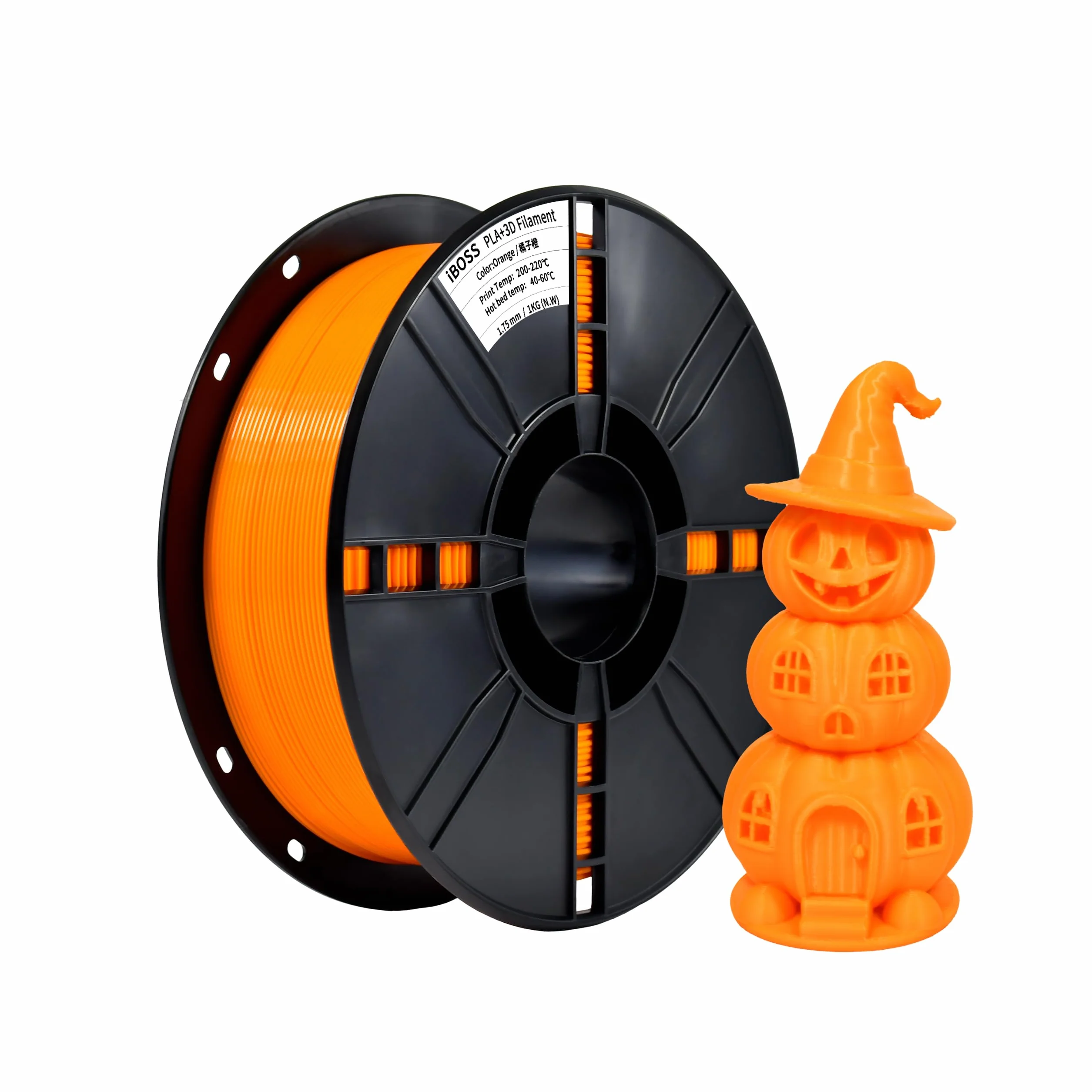 iBOSS PLA Plus (PLA+) filament 3D 1,75 mm, filament PLA Plus, dokładność wymiarowa +/- 0,02 mm, szpula 1 kg, filament do druku 3D, kolor pomarańczowy