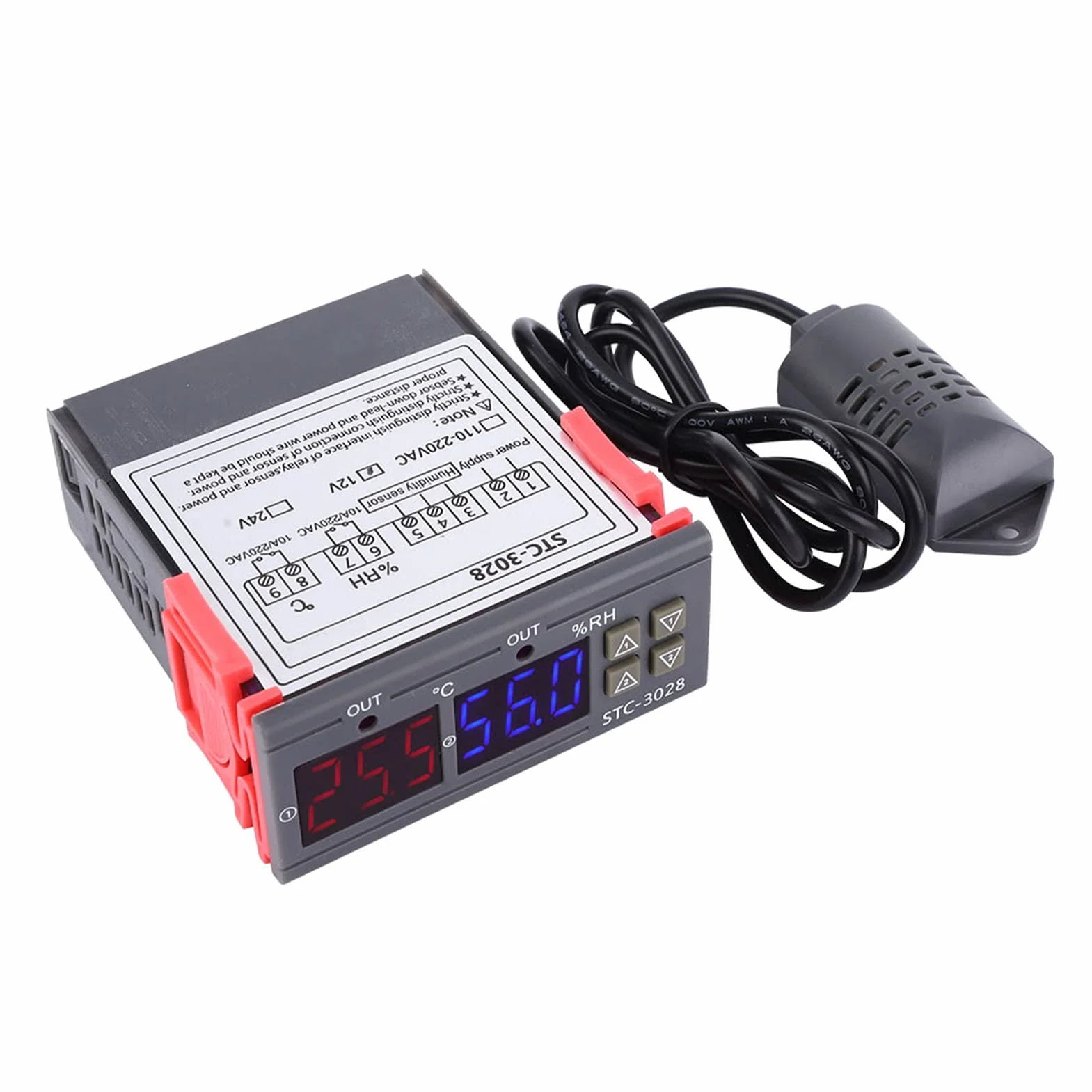 STC-3028 Regulacja Temperatury 12 V/24 V/110 V/220 V Cyfrowy Wyświetlacz Miernik Temperatury i Wilgotności ze Zintegrowanym Czujnikiem(12V)