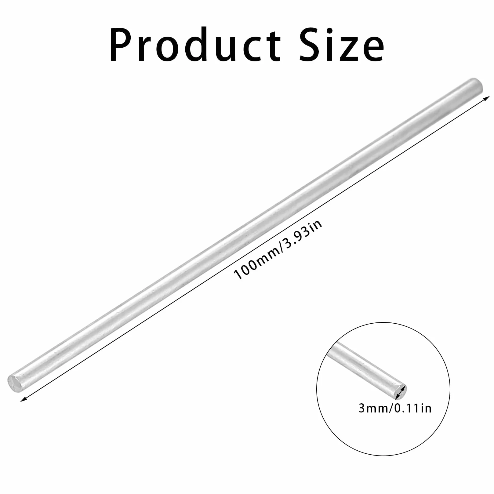 Pręty ze stali nierdzewnej 3 mm x 100 mm, okrągły pręt cylindryczny, 15 szt.