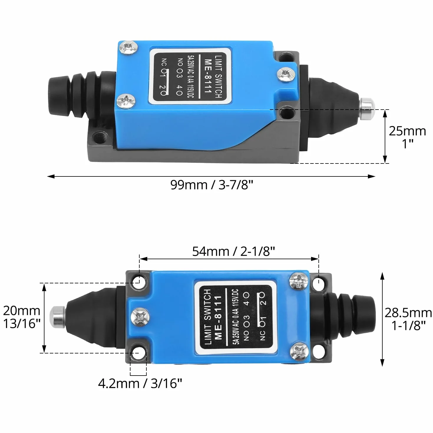 QWORK 4 sztuki ME-8111 Plunger chwilowy wyłącznik krańcowy, 5 A 250 V AC, NC-NO, wysoka czułość