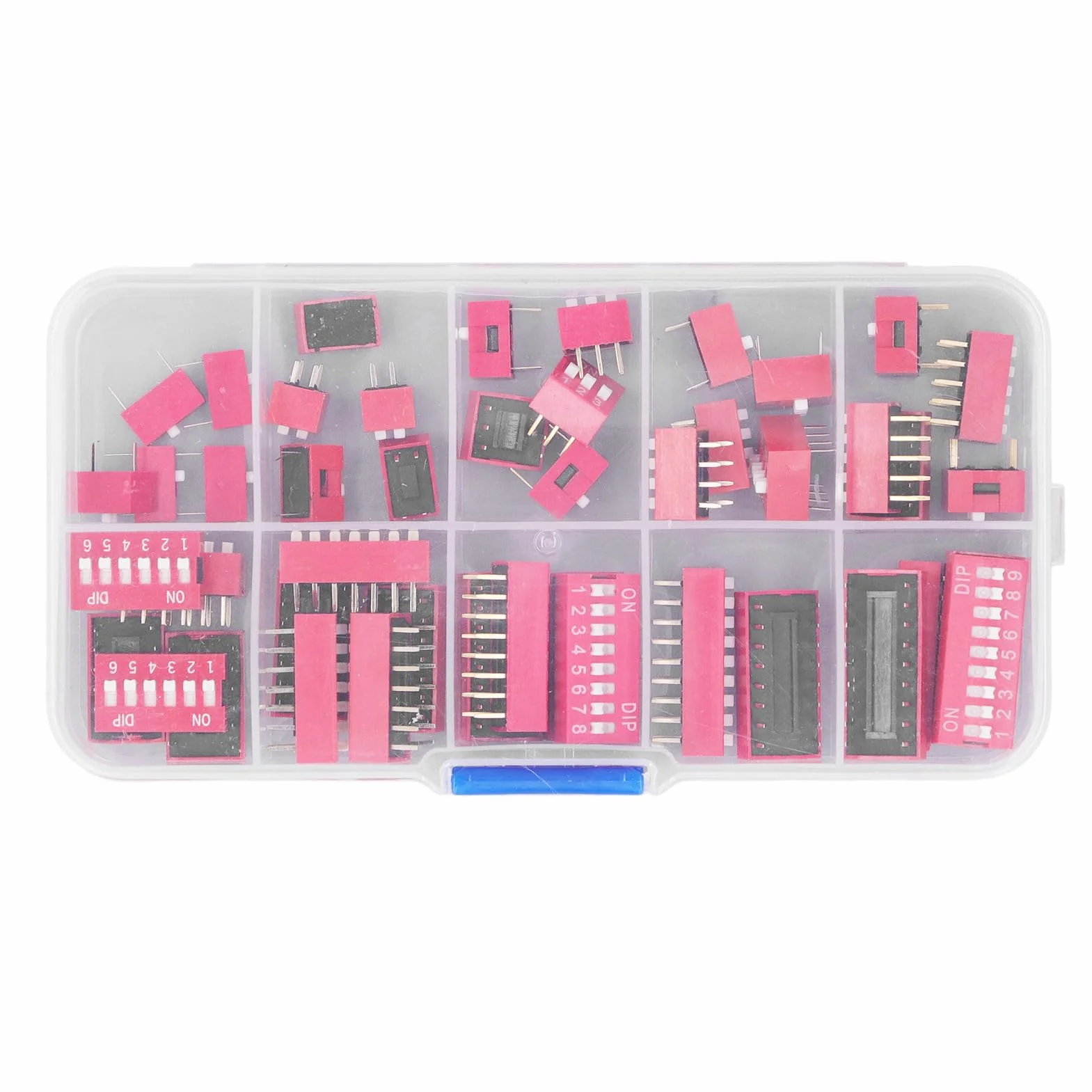 45 Sztuk Przełącznik Dip Różne Zestawy 2.54mm PCB do Montażu na Off Dip Przełącznik DIL Typ Suwaka Czerwony Przełącznik Dwupozycyjny do Obwodów Breadboards