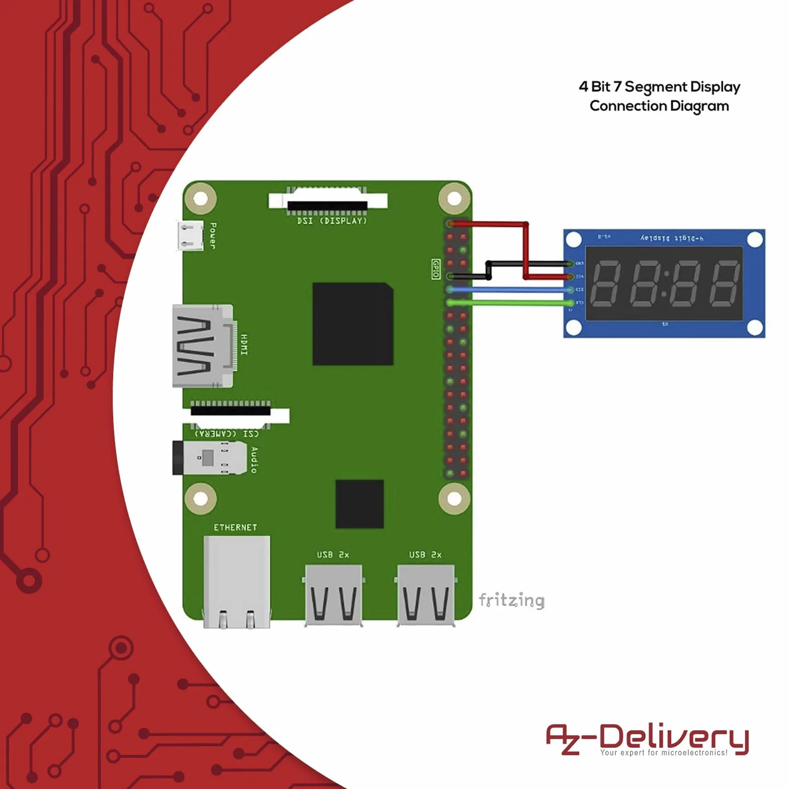 AZDelivery 4-Bit Digital Tube LED 7-segmentowy moduł wyświetlacza TM1637 kompatybilny z Arduino Raspberry Pi