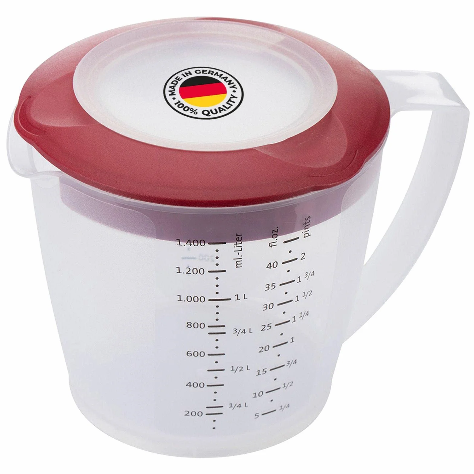 Westmark Dzbanek z pokrywką ochraniającą przed pryskaniem, Dzióbek i pokrywka, Tworzywo sztuczne, Pojemność: 1,4 l, Helena, Przezroczysty/czerwony, 3105227R
