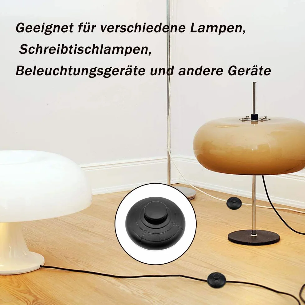 GERUI 2 sztuki przełącznik nożny, lampa, przełącznik z przyciskiem, samoblokujący, do 2- lub 3-żyłowych kabli, lamp stojących i małych urządzeń lub lamp, włącznik światła, kolor czarny
