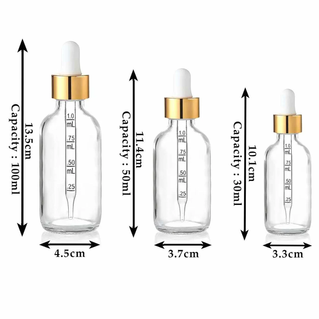 4x Butelki z pipetą 30 ml szklane przezroczyste z kroplomierzem zestaw lejek pipety etykiety do olejków eterycznych