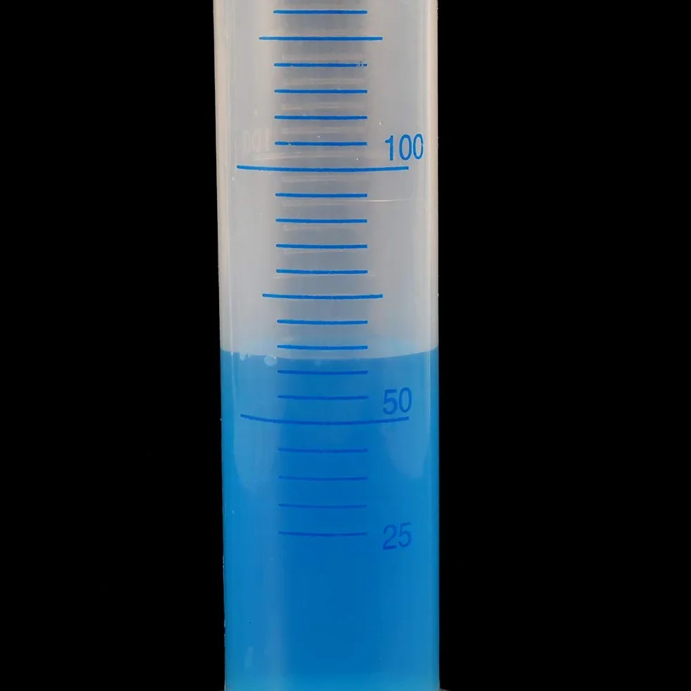 Cylinder miarowy zlewka 250 ml probówka naukowa klasa B polipropylen sześciokątna podstawa niebieska linia precyzyjna skala