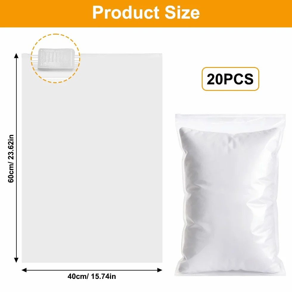 20 sztuk dużych worków z zamkiem błyskawicznym, wielokrotnego użytku, 40 x 60 cm, plastikowe torebki na ubrania, wielokrotnego użytku, duże zamrożone suwaki, na podróż, bieliznę, ręczniki, buty