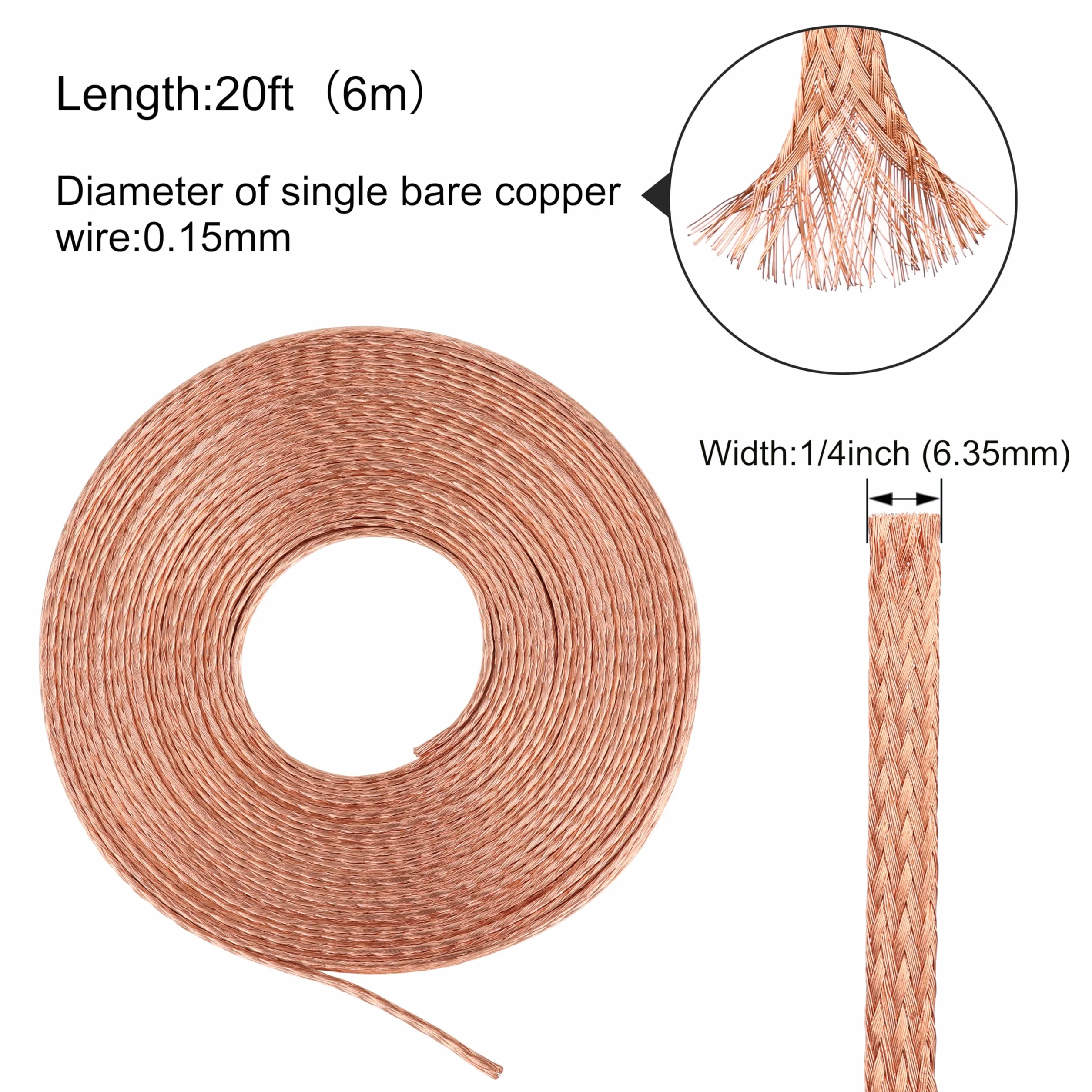 Płaski kabel miedziany uziemiający 6 mm 2,5 mm² 6 m 20 m