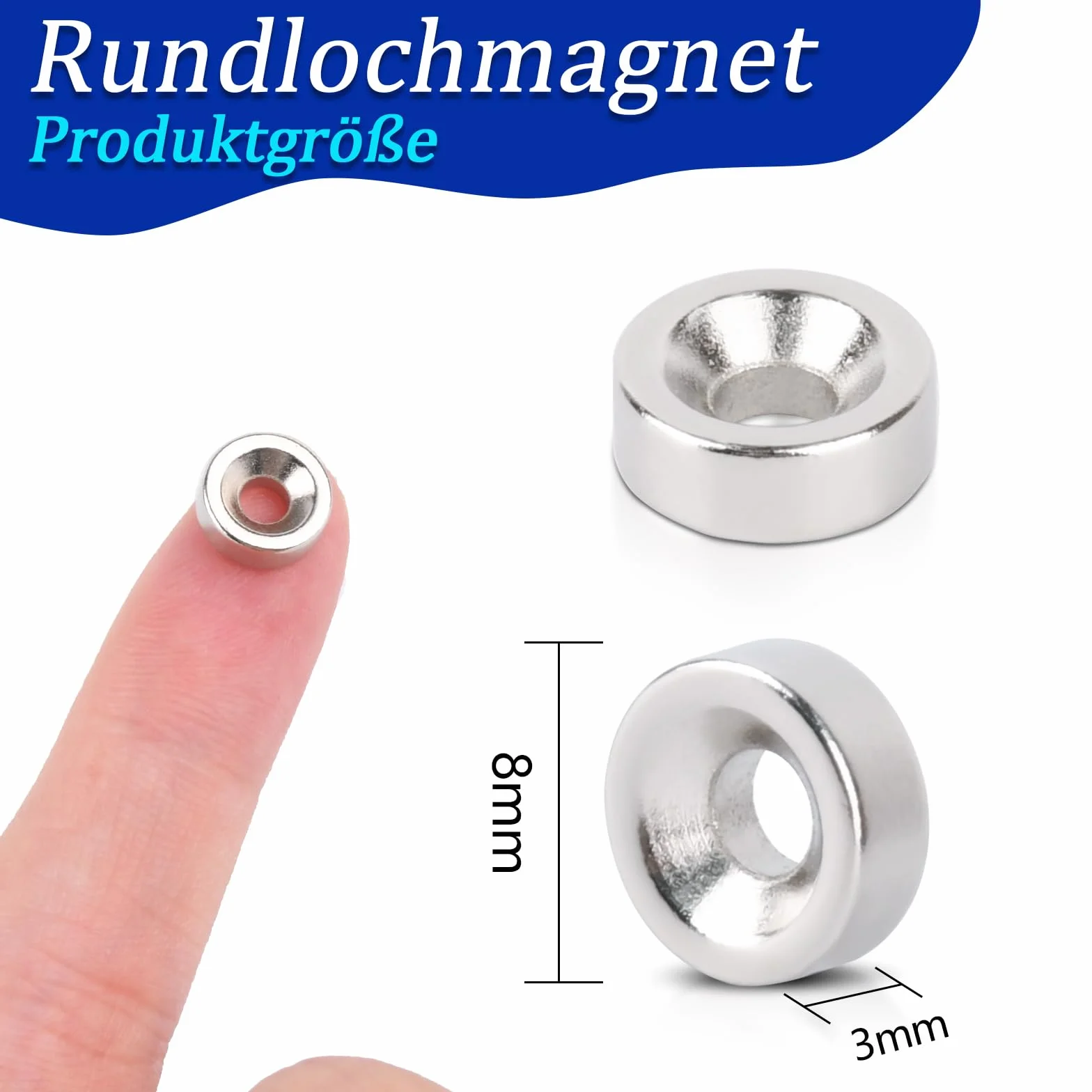 Magnesy neodymowe z otworem 8 x 3 mm, mocne dyski, do przykręcania, zestaw 30 sztuk