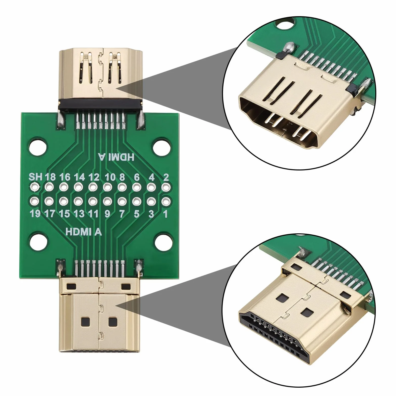OTOTEC 2 szt. HDMI typu A męski na żeński 19 pinów 2,54 mm dwustronne gniazdo Breakout Board złącze testowe naprawa płytka testowa mini złącze z płytką PCB