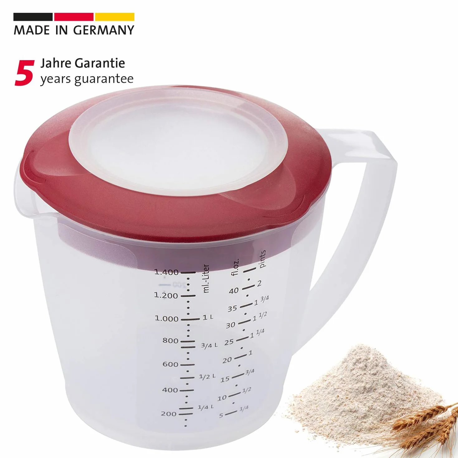 Westmark Dzbanek z pokrywką ochraniającą przed pryskaniem, Dzióbek i pokrywka, Tworzywo sztuczne, Pojemność: 1,4 l, Helena, Przezroczysty/czerwony, 3105227R