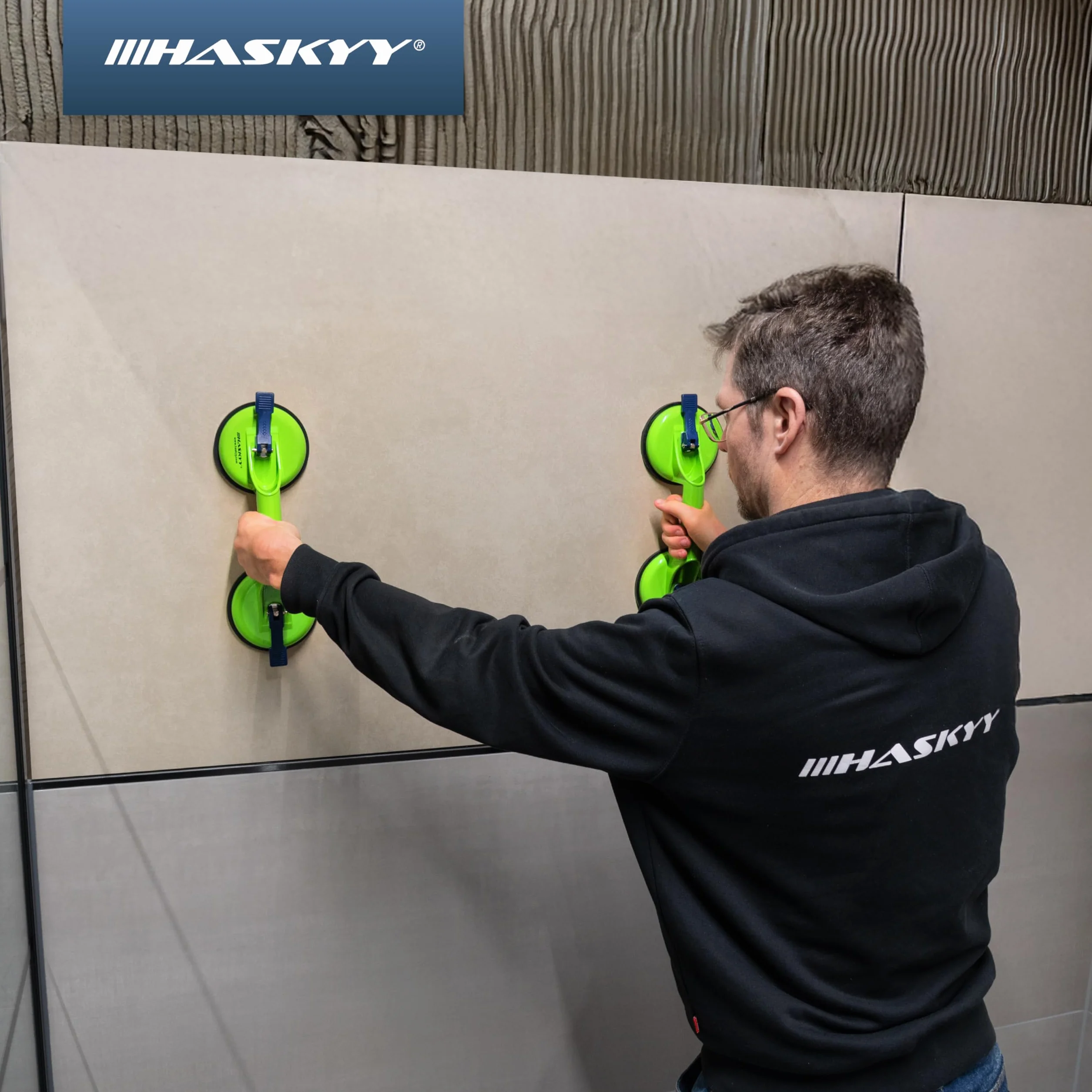 HASKYY Przyssawka 130kg Uchwyt do Szkła Aluminiowy, Podnośnik Próżniowy do Płytek i Gładkich Powierzchni
