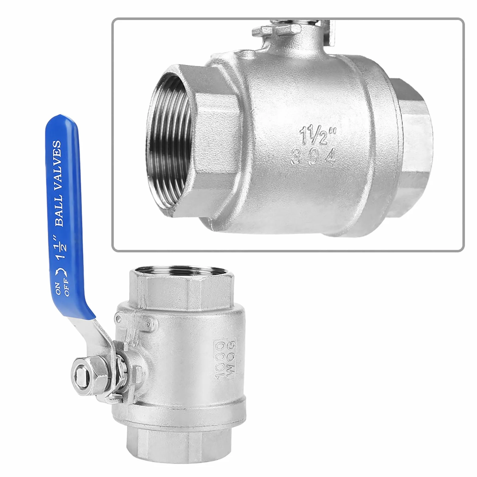 Zawór Kulowy 2-drogowy DN40 1-1/2" ze Stali Nierdzewnej z Niebieskimi Pokrętłami – Zawór Kulowy WOG, Zawór Kulowy ze Stali Nierdzewnej do Zastosowań Przemysłowych