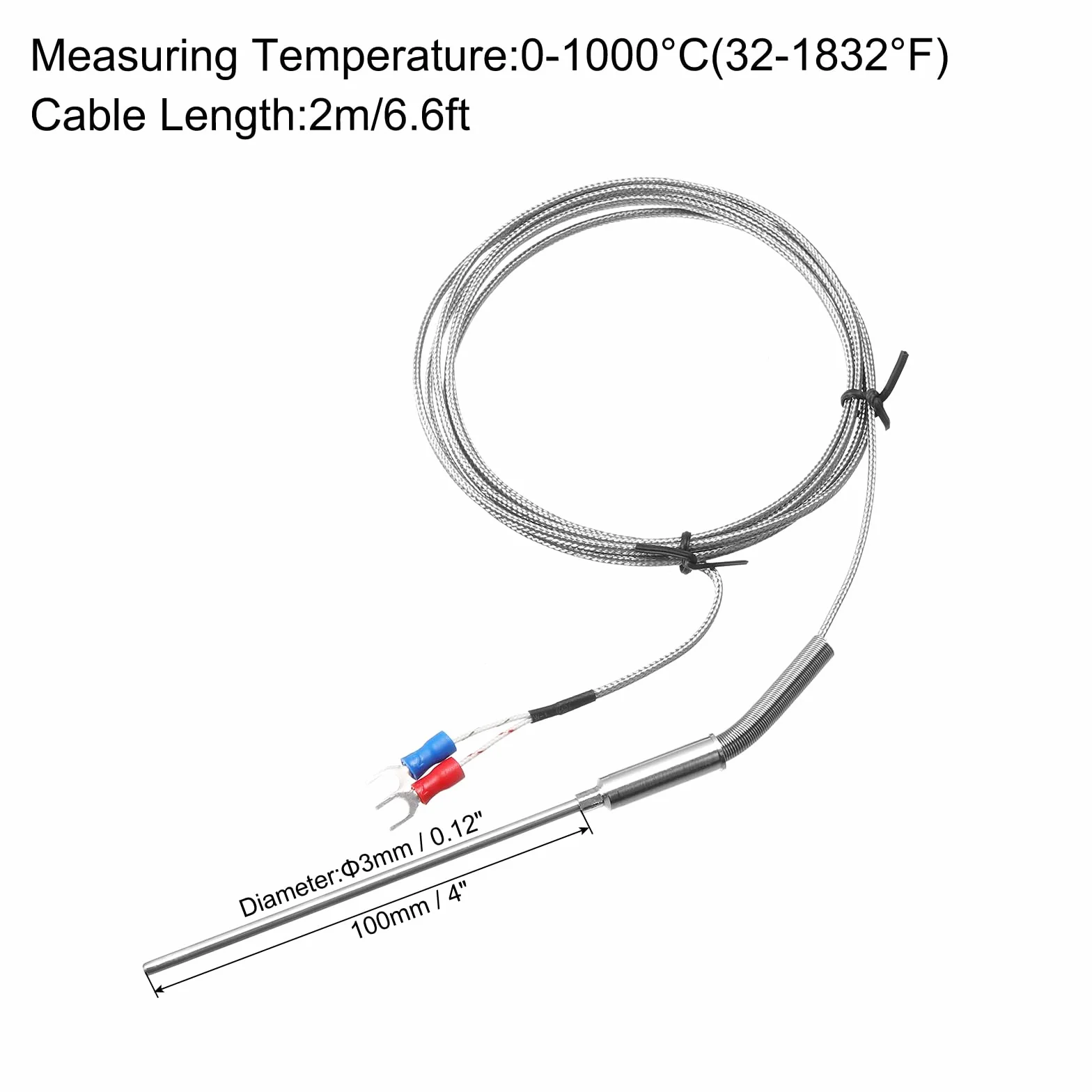 QUARKZMAN Typ K termoelement sonda sonda 3 x 100 mm drut 0 do 1000°C (32 do 1832°F) stal szlachetna