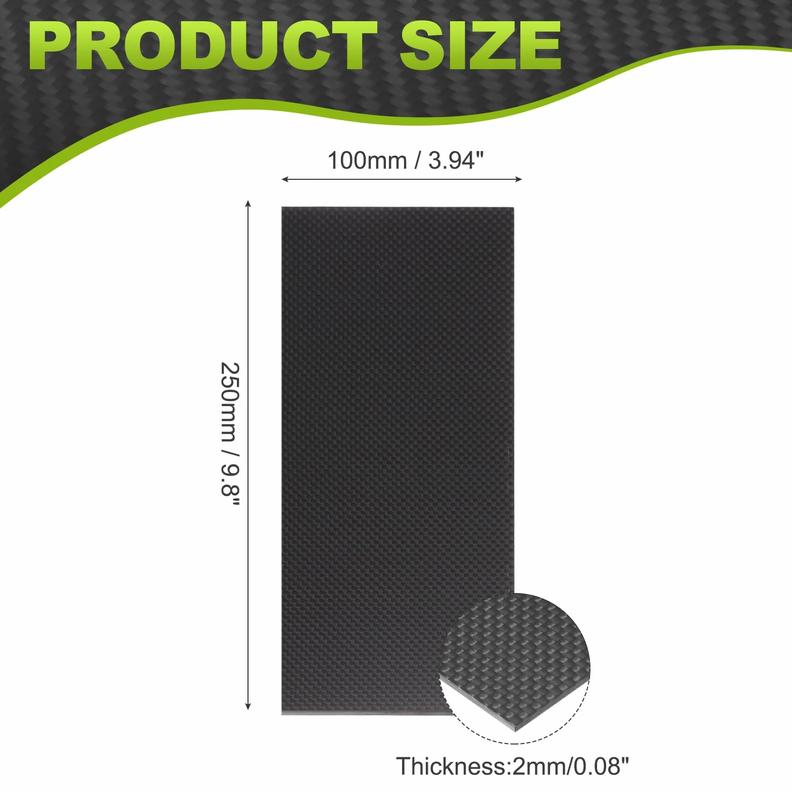 QUARKZMAN Płyta z włókna węglowego 3K, płyta z włókien węglowych 100 x 250 x 2 mm, błyszcząca powierzchnia, tkanina płócienna, elastyczny panel do modeli samolotów, modeli samochodowych, części