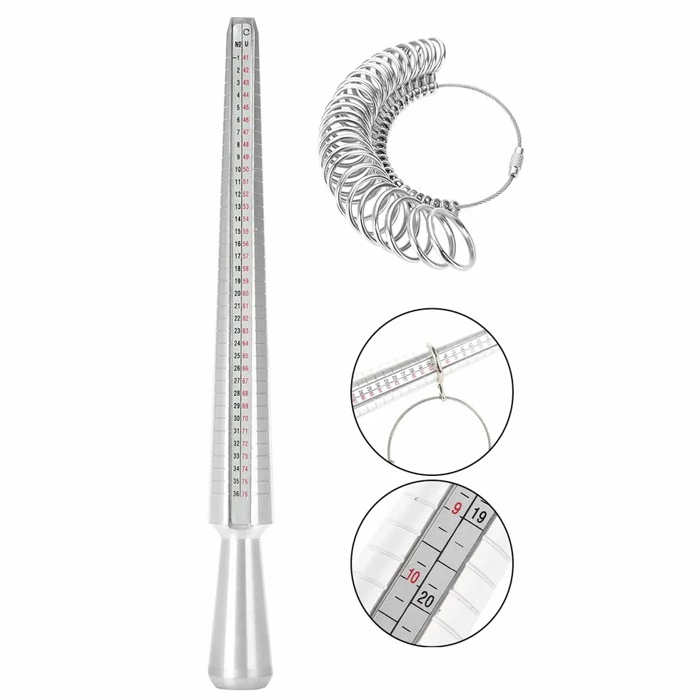 Pssopp Przyrząd do Pomiaru Rozmiaru Pierścionka, Metalowy trzpień do Obrączek DIY, Dokładny Rozmiar Brytyjski, łatwy w Użyciu Zestaw do Wyrobu Biżuterii do Szerokich Pierścionków