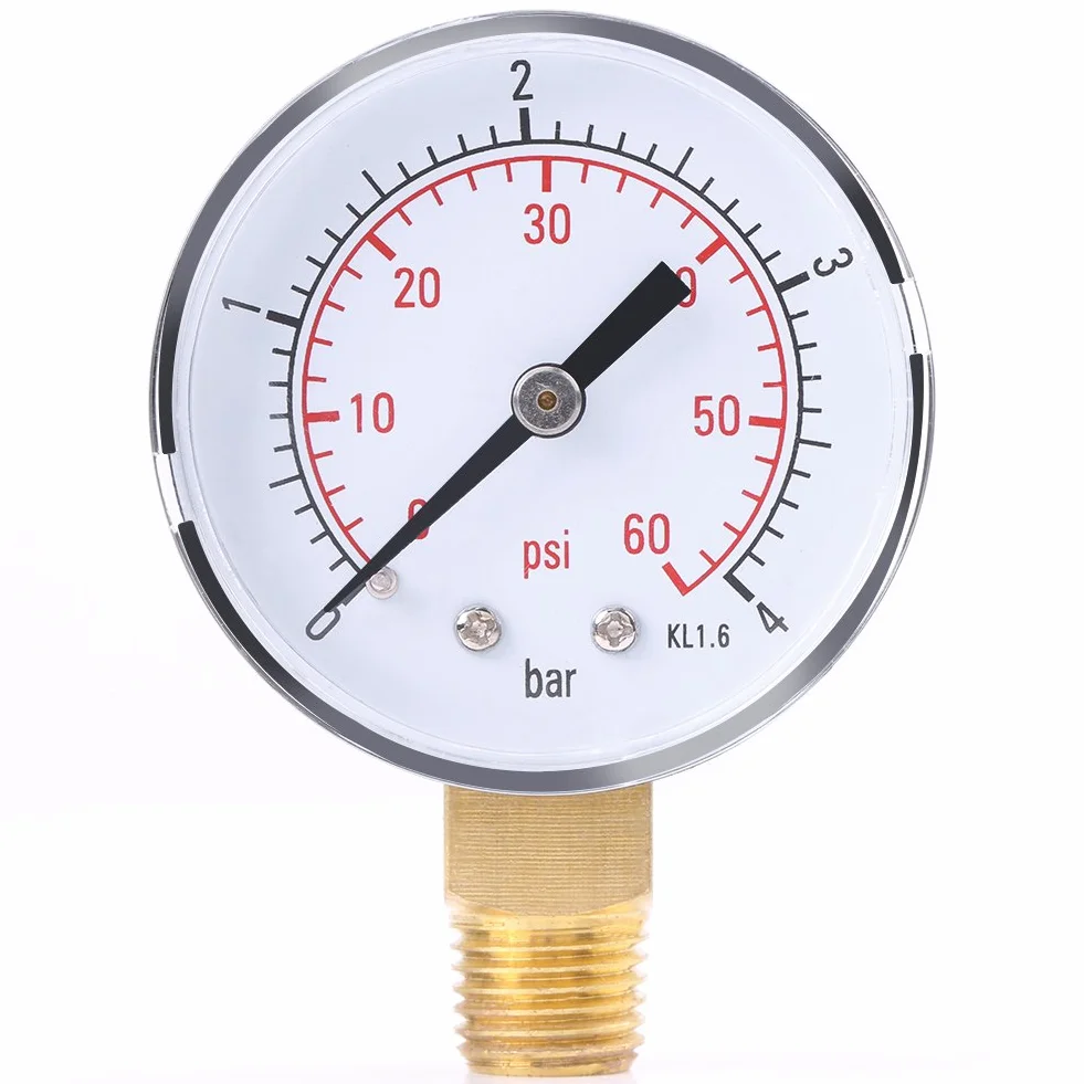 Niezawodny mechaniczny manometr Uharbour z podwójną skalą dla paliwa, powietrza, oleju, wody (0-4bar / 0-60 psi) Manometr niskiego ciśnienia z mocowaniem naziemnym 1/4 cala NPT