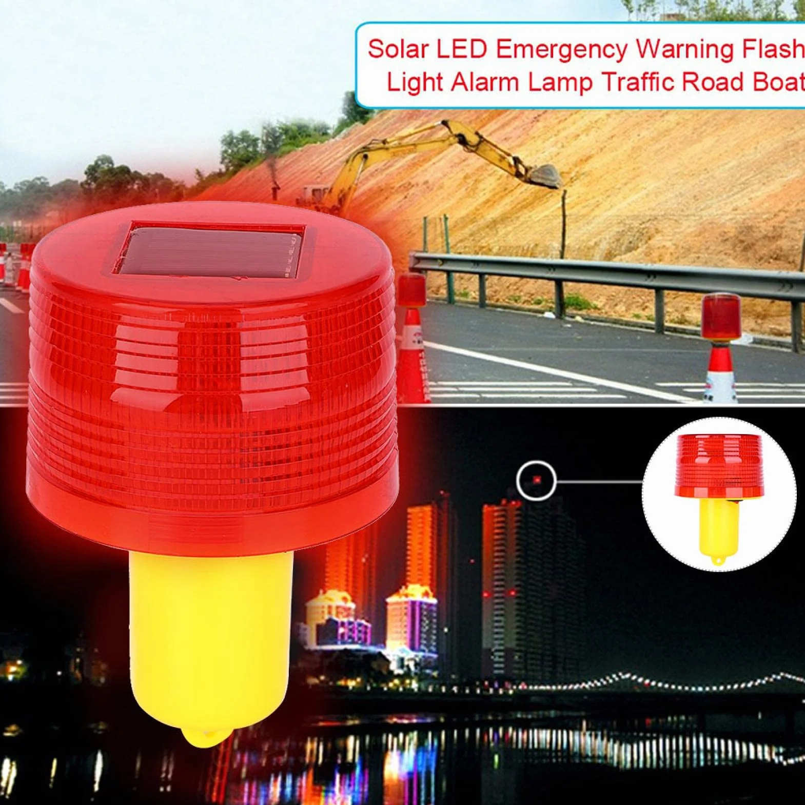 Solarna lampa ostrzegawcza LED 300A plastikowa czerwone światło do dróg