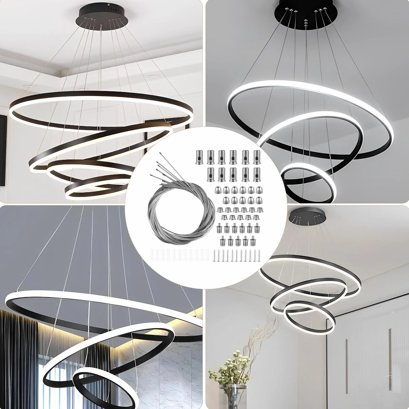 Zestaw do zawieszania stalowy kabel 1,5 mm x 1 m ze stali nierdzewnej do żyrandola