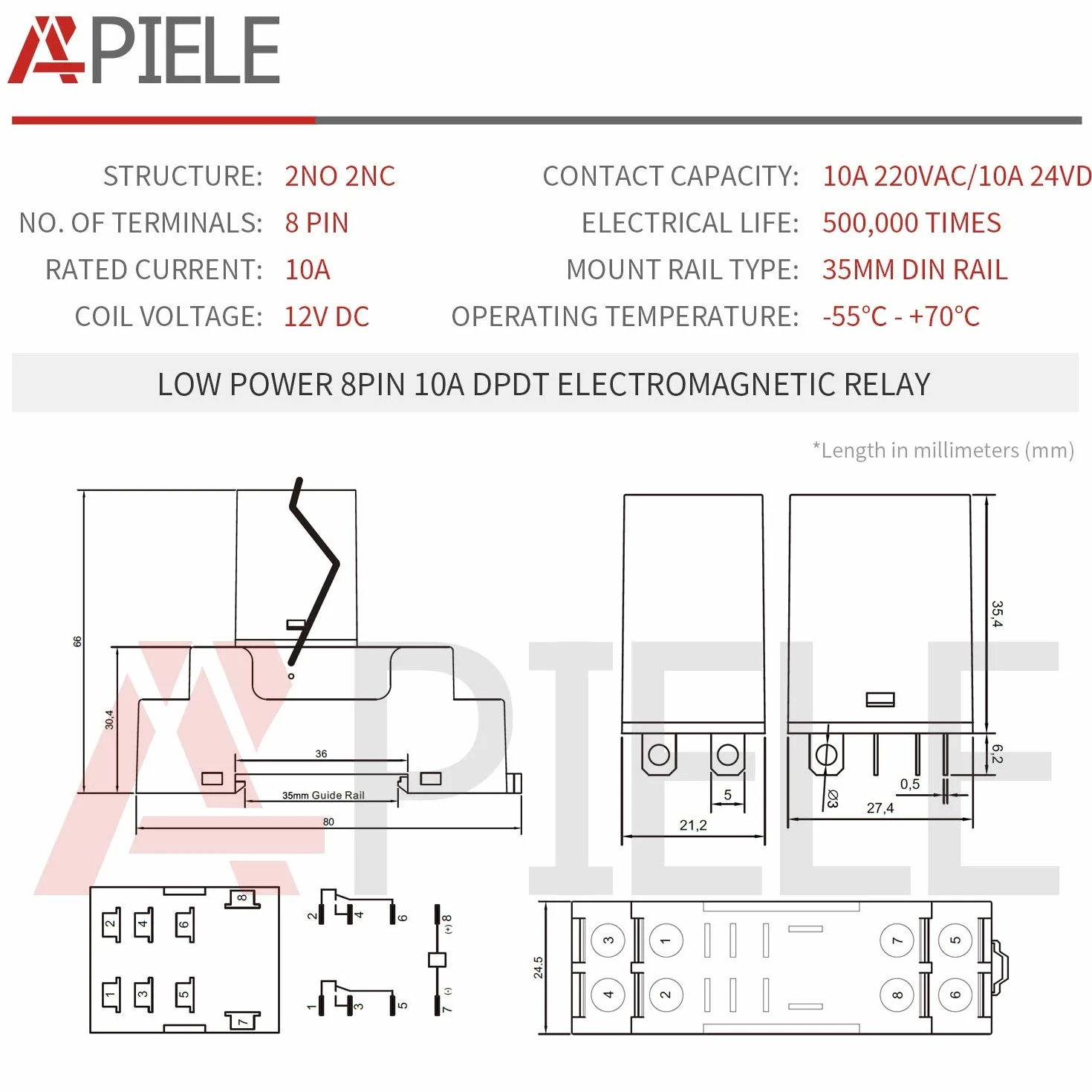 APIELE 12 V DC 8 pinów 10 A cewka elektromagnetyczny przekaźnik mocy 2PDT 2NO+2NC MY2NJ HH52Pz z lampką kontrolną z gniazdem (12 VDC)