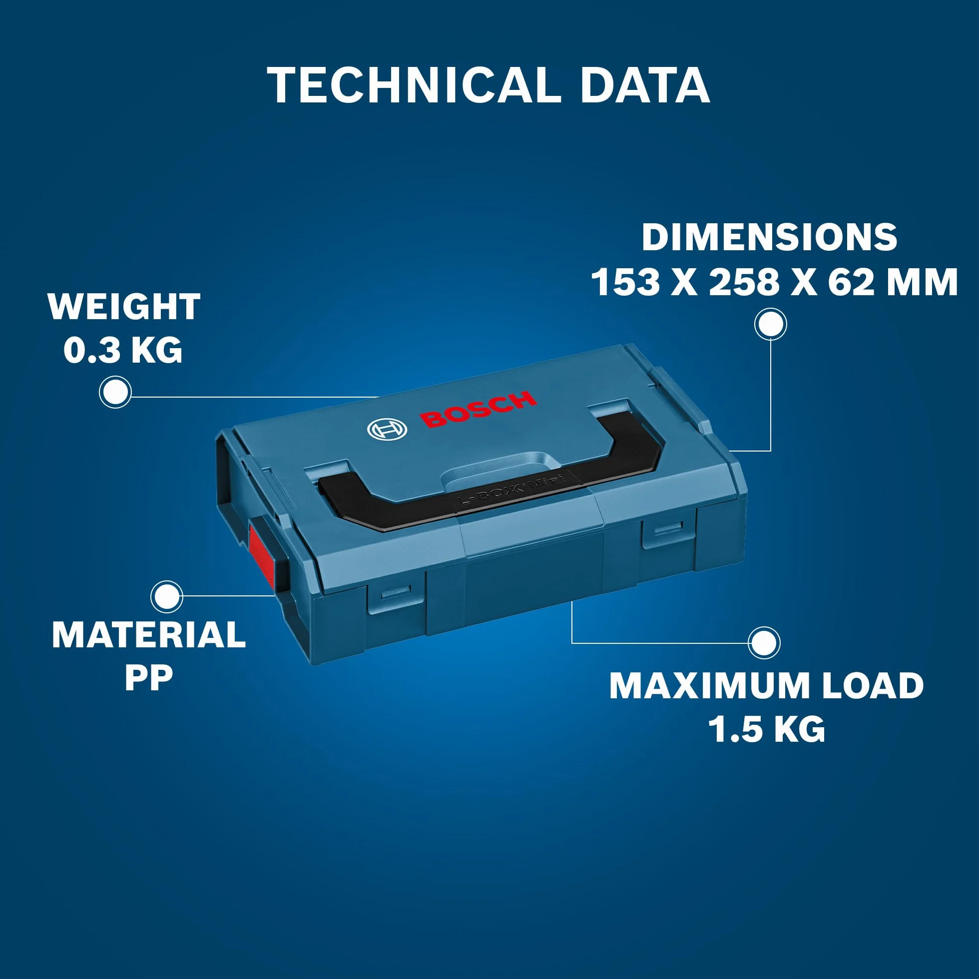 Bosch Professional: walizka L-BOXX Mini (miniwersja walizki L-BOXX, należąca do systemu Mobility, wymiary 260 x 155 x 63 mm, 0.3 kg)