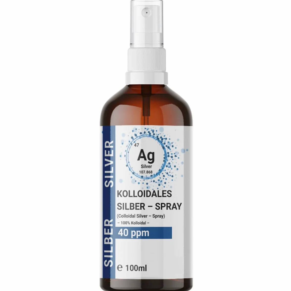 1x 100 ml sprayu koloidalnego srebra (40 ppm) w butelce z brązowego szkła – spryskiwacz | woda srebrowa | woda najczystsza
