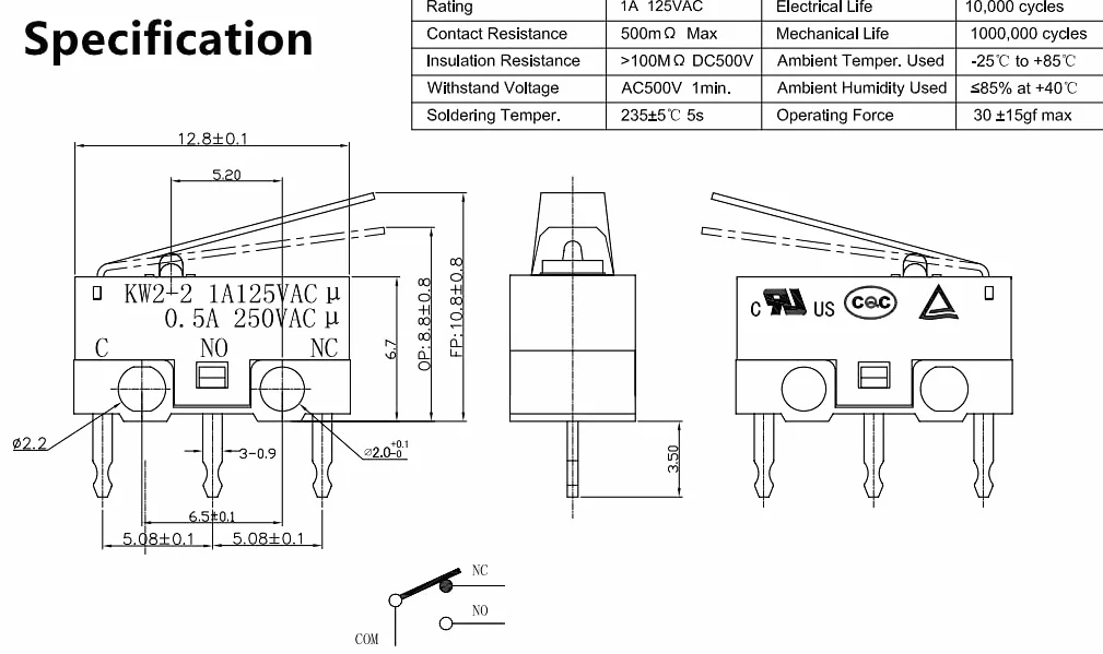 GTIWUNG 35szt Przełącznik Micro SPDT 1NO 1NC 1A 125V AC z długim zawiasem Dźwignia