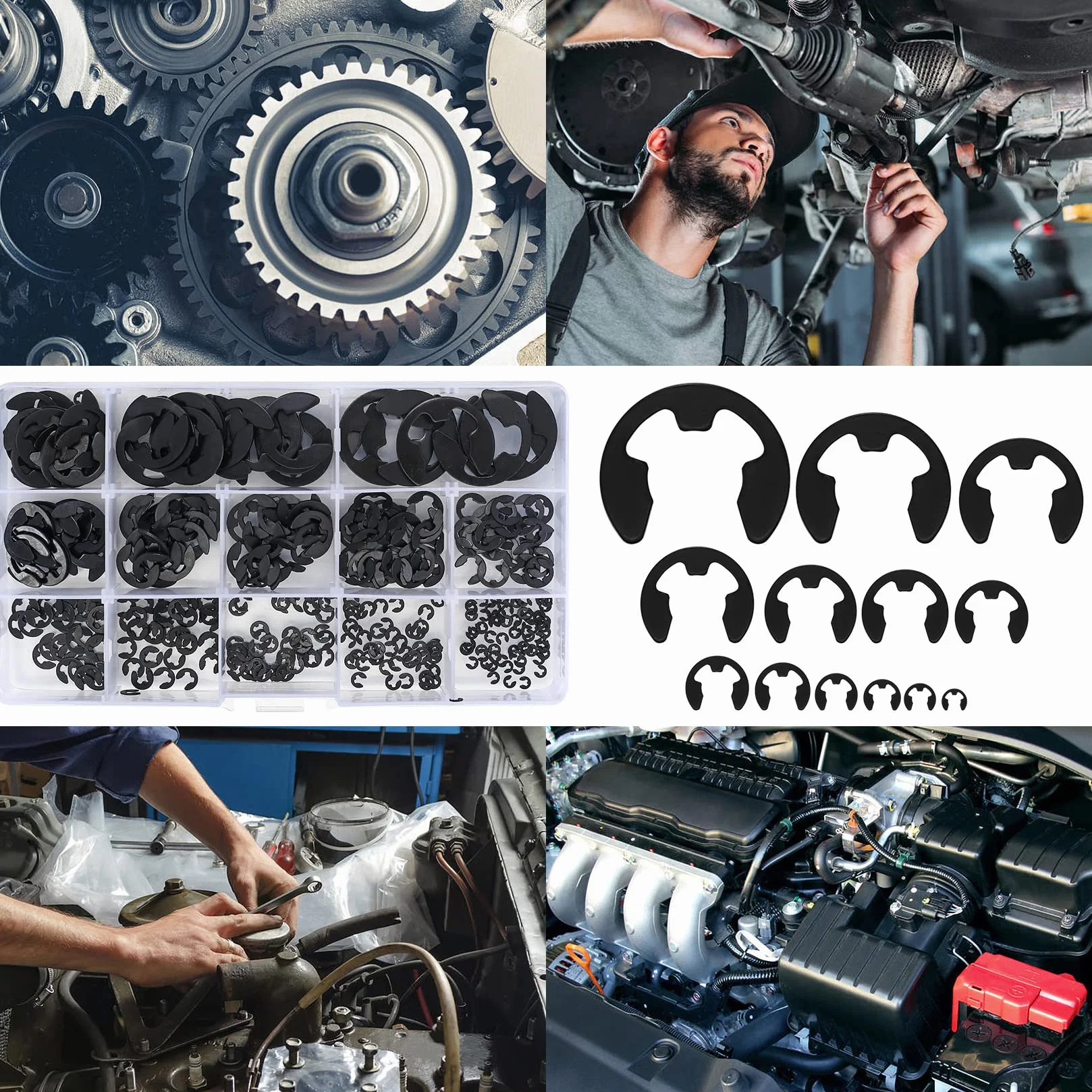 420 szt E-Clips, zbiór zewnętrznych pierścieni zabezpieczających, pierścienie sprężynujące, zaciski zaciskowe, podkładki do mocowania łożysk, kół zębatych, pasów, 13 rozmiarów