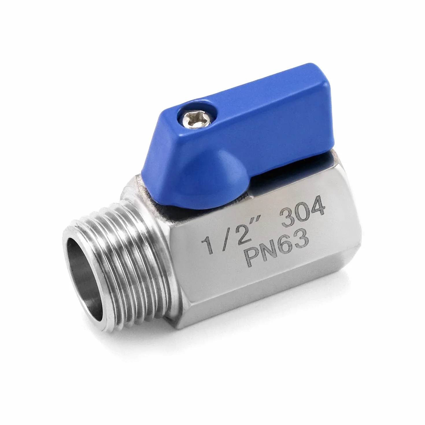 QWORK® mini zawór kulowy zawór odcinający ze stali nierdzewnej zmniejszony przelot, PN 63, 1/2 cala gwint wewnętrzny / zewnętrzny