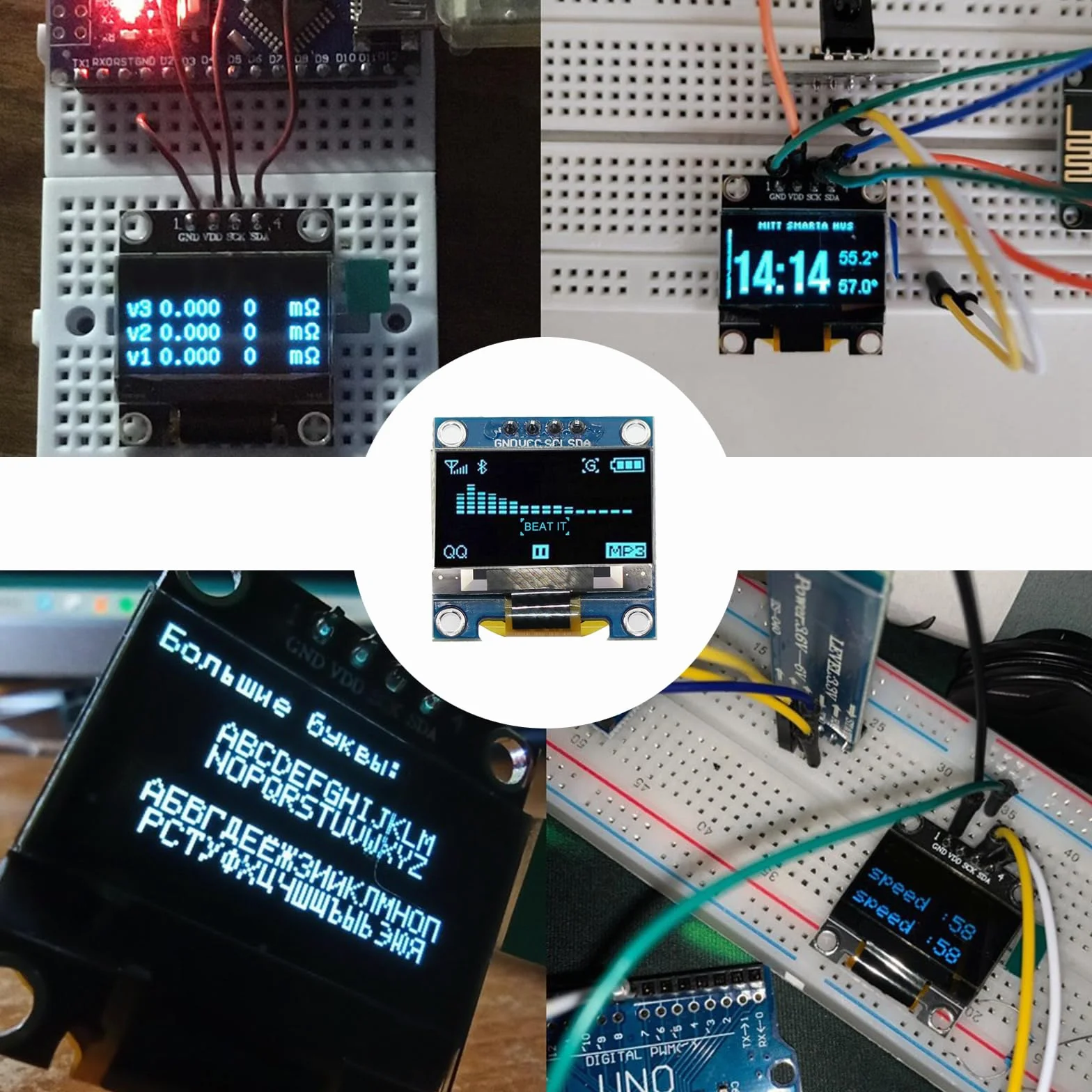 4 x wyświetlacz OLED 0,96", niebieskie znaki, I2C 128 x 64 pikseli, moduł wyświetlacza I2C, kompatybilny z Arduino Raspberry Pi