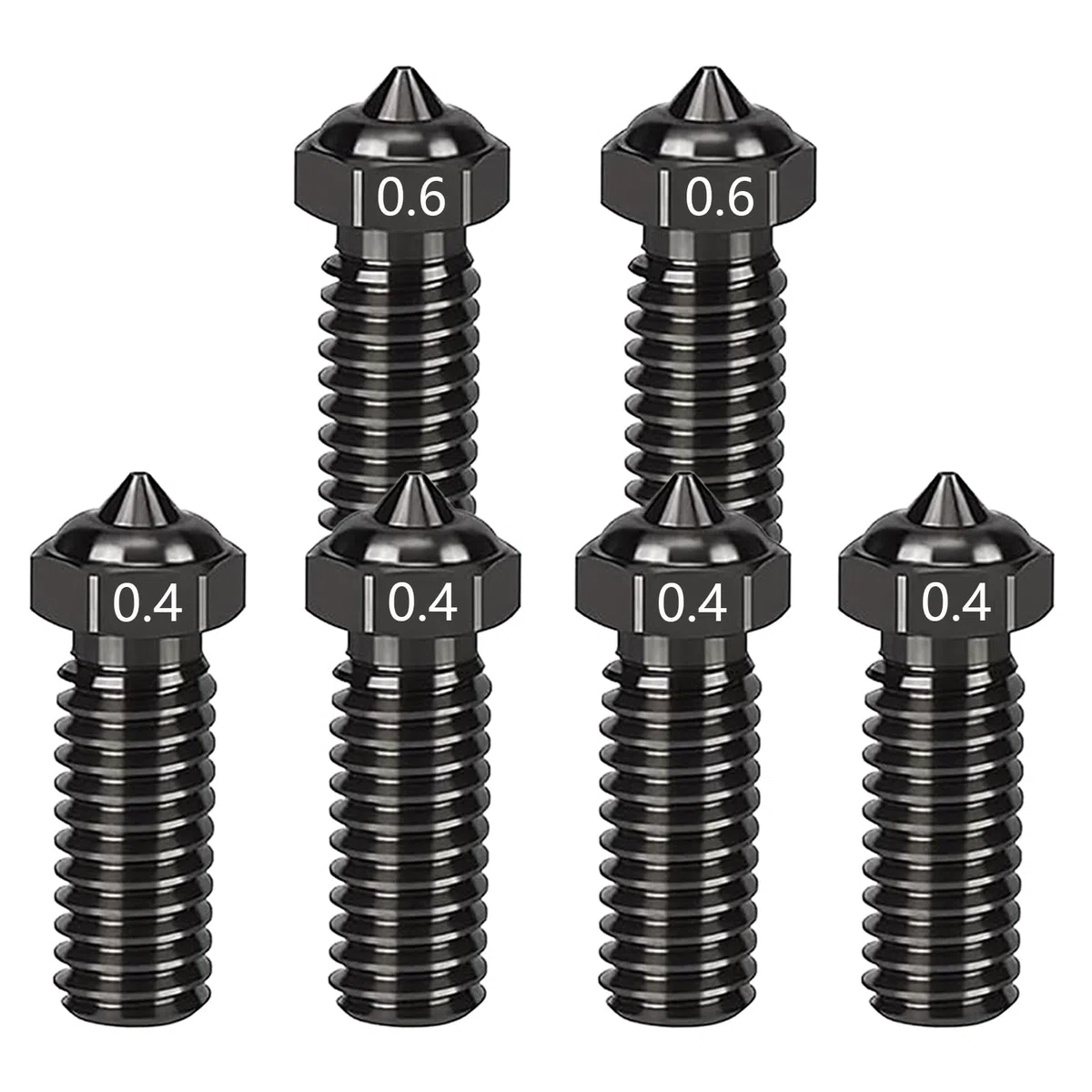 6 sztuk dysz ze stali hartowanej do QIDI Q1 Pro/X-Plus 3/X-SMART3/X-MAX3, dysza ze stali hartowanej, 4 szt. 0,4 mm, 2 szt. 0,6 mm dysze do drukarki 3D QIDI