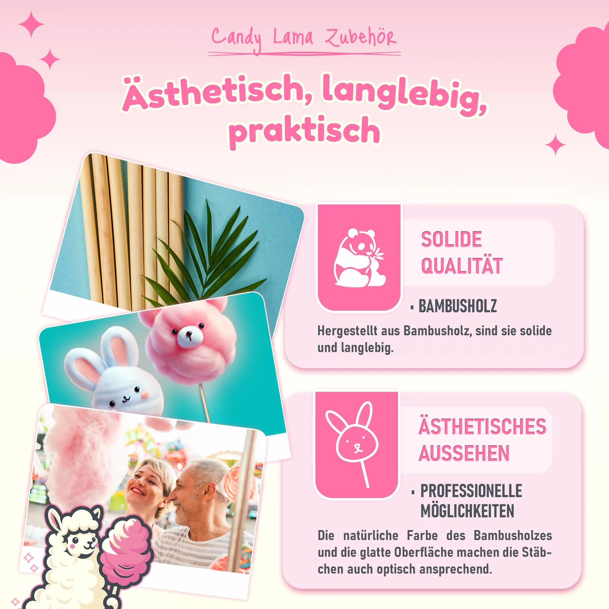 Patyczki do waty cukrowej 100 szt. pałeczki do rękodzieła, bambusowe, okrągłe, Ø 4 mm, długość 38 cm