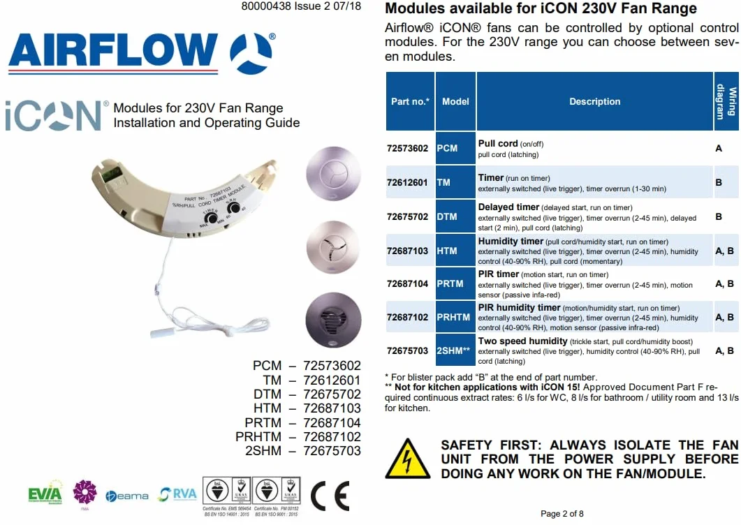 Airflow iCON PCM Plug-in Pull-Cord Module - Kompatybilny z wentylatorami iCON 15, iCON 30 i iCON 60 - Łatwa instalacja - 3-letnia