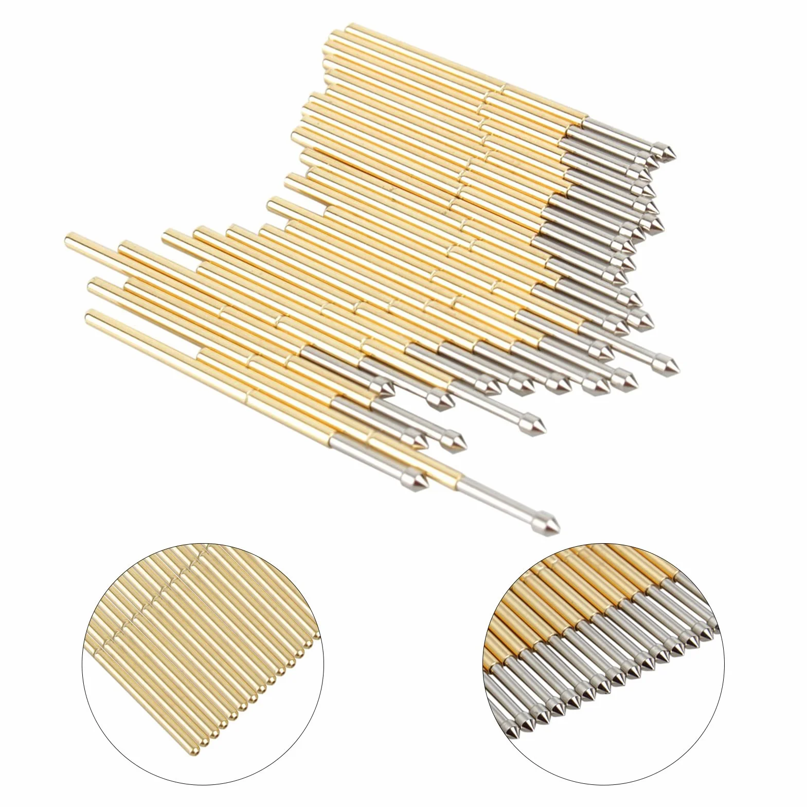 P100 - E2 Spring Test Probe 100pcs | 3A Current for PCB Testing | Cone Pogo Pins for Gold Fingers/Through - Hole Components | 50mΩ, 6.5mm Stroke