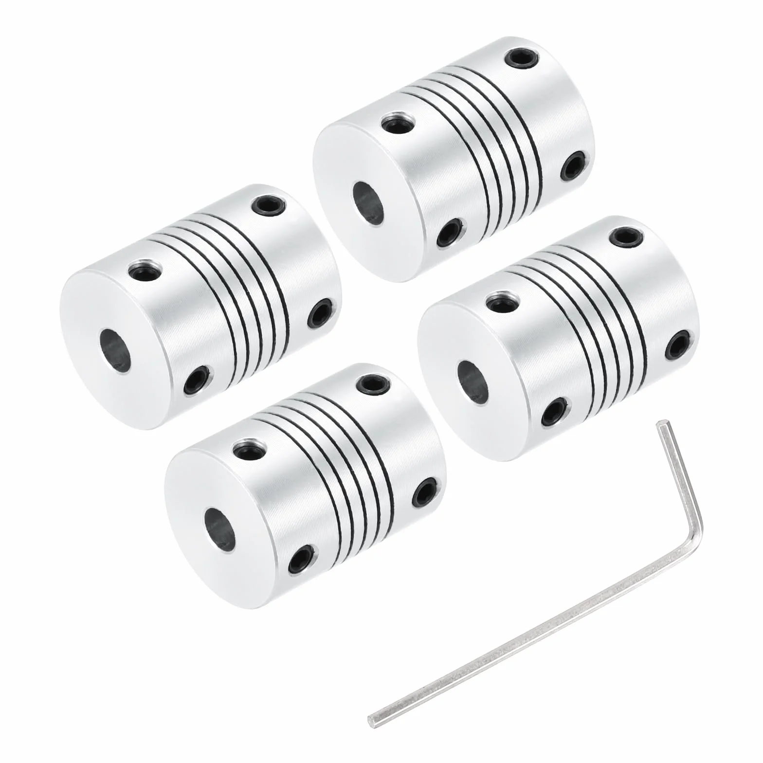 QUARKZMAN 4 sztuki 4 mm do 5 mm ze stopu aluminium, sprzęgło wału L25 x D19, elastyczna wiązka sprzęgła, stepper silnik, łącznik do drukarki 3D, maszyny CNC, enkodera, wał silnika, kolor srebrny