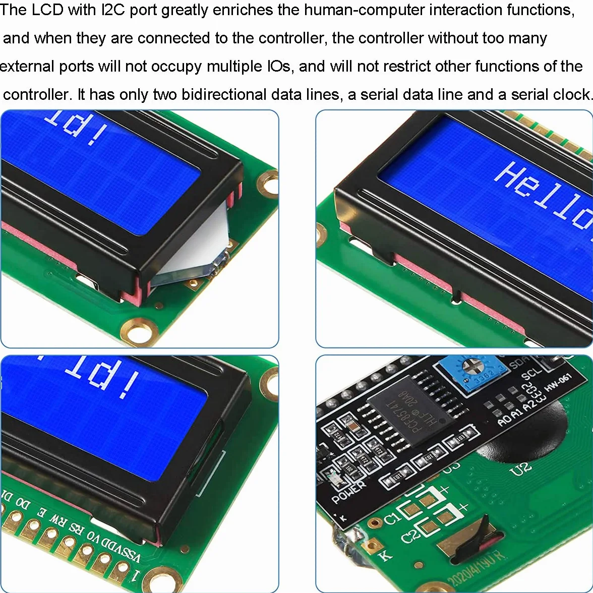 2 sztuki IIC / I2C / TWI adapter interfejsu szeregowego LCD moduł interfejsu szeregowego + wyświetlacz modułu LCD LCD1602 żółto-niebieski z przewodem Dupontt do Arduino