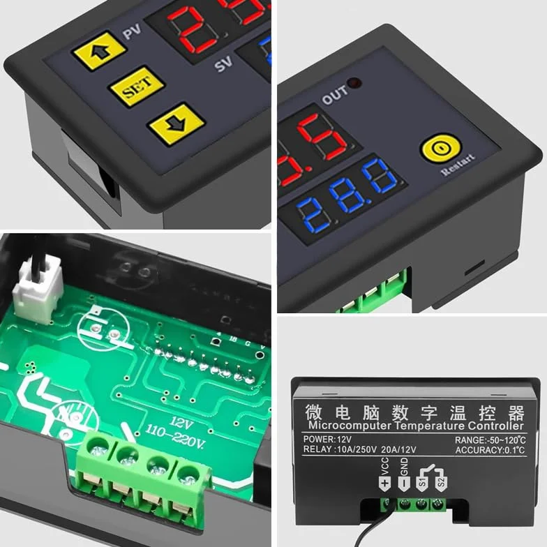 GERUI 2 sztuki W3230 20 A DC 12 V cyfrowy regulator temperatury, cyfrowy termostat, przełącznik temperatury 50-120℃ z sondą czujnika NTC 10K