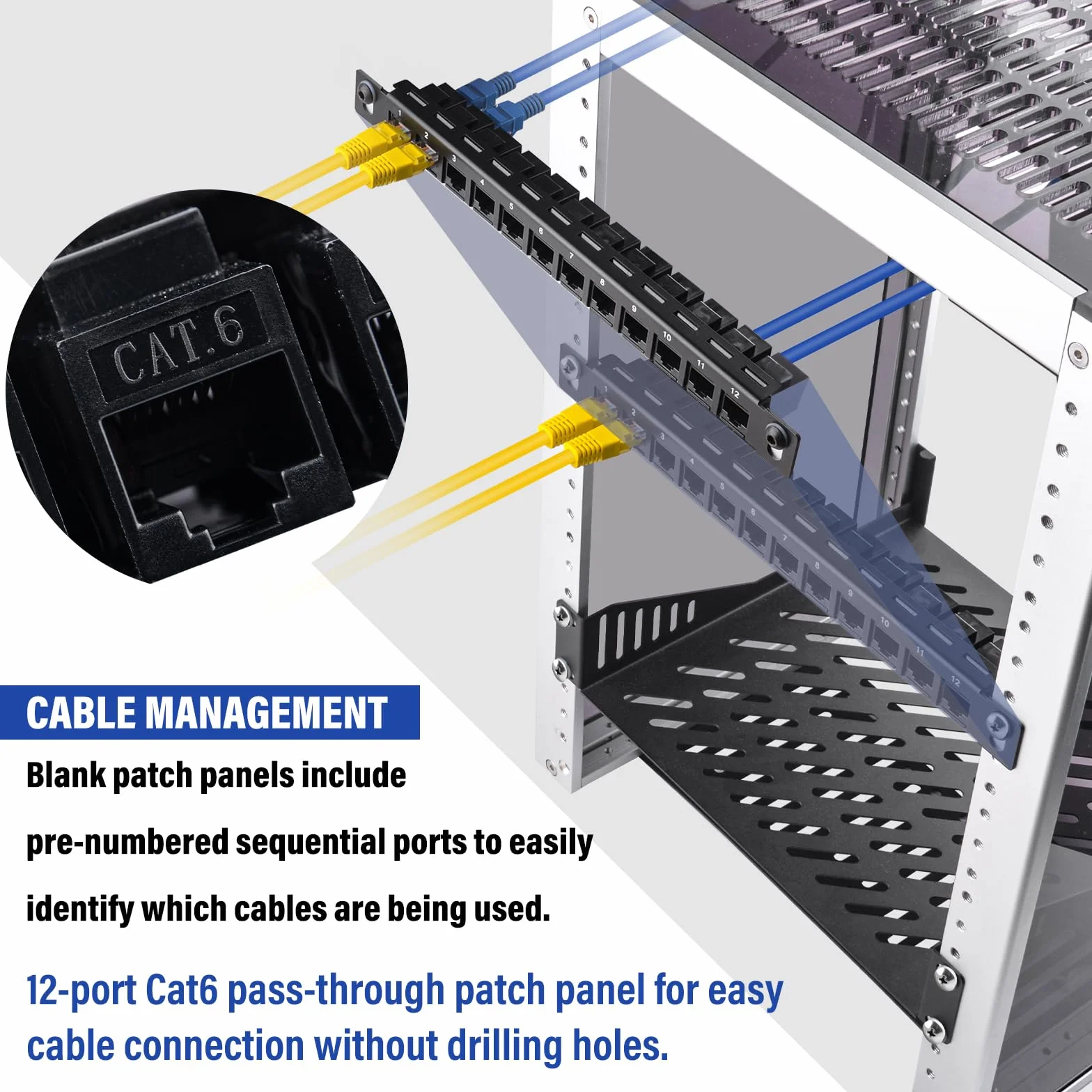 GeeekPi 12-portowy panel krosowy, 0,5U CAT6 Network Patch Panel do DeskPi RackMate T1/T0/T2 Rackmount i 10-calowego serwera Rack/szafy sieciowej