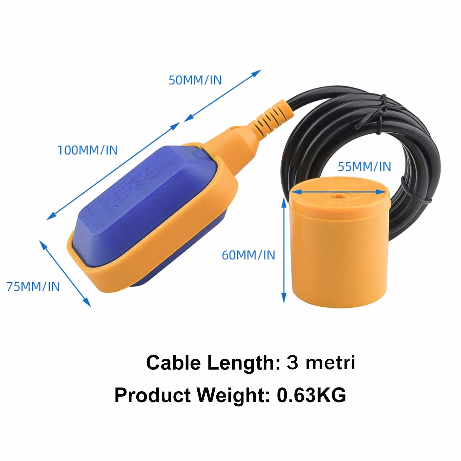 Aideepen 3 m kabel do regulatora poziomu wody, prostokątny przełącznik pływakowy AC 220 V-380 V