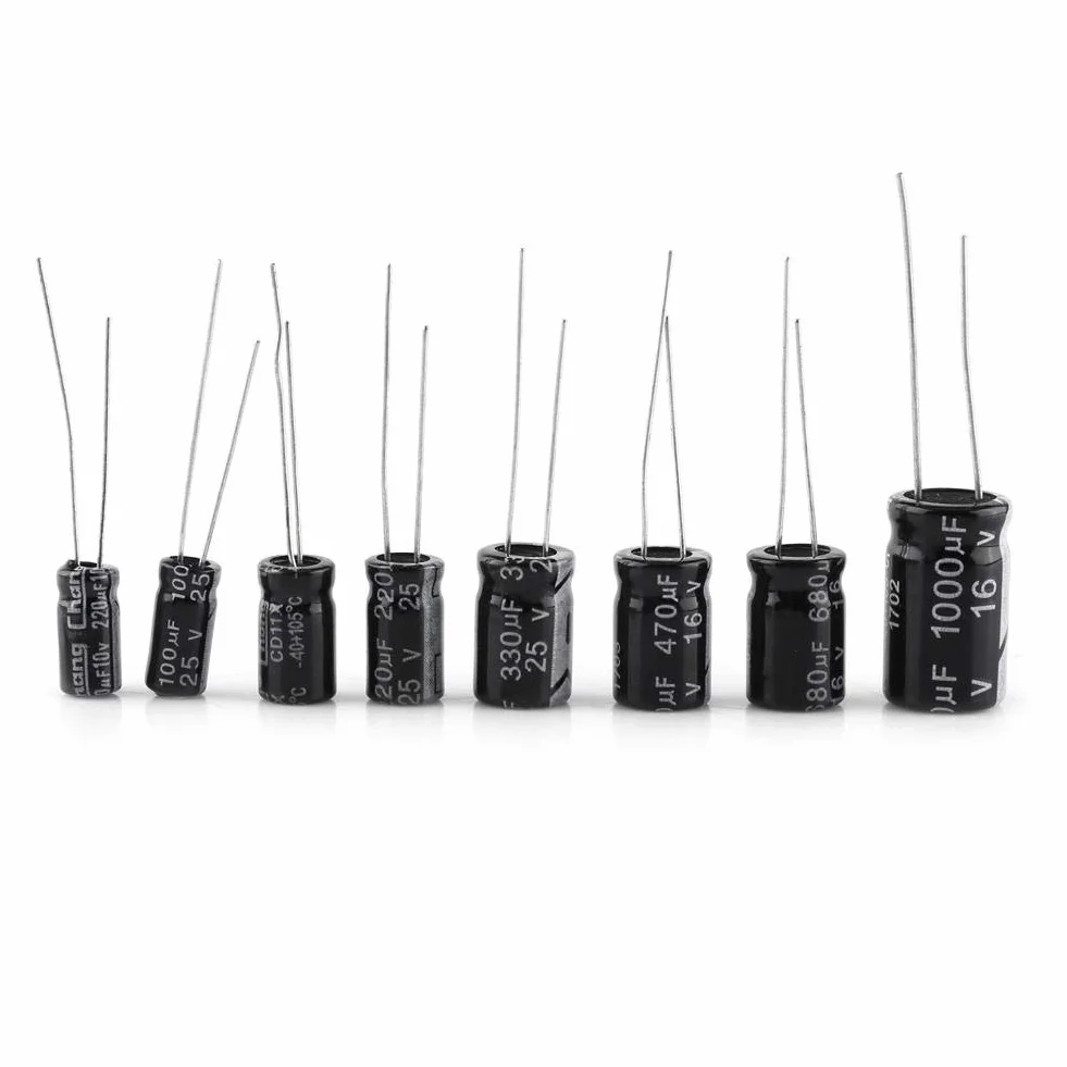 Kondensator Elektrolytkondensator 500 stycken 24 värden 10V-50V 0.1UF-1000UF aluminium sortiment lådesats